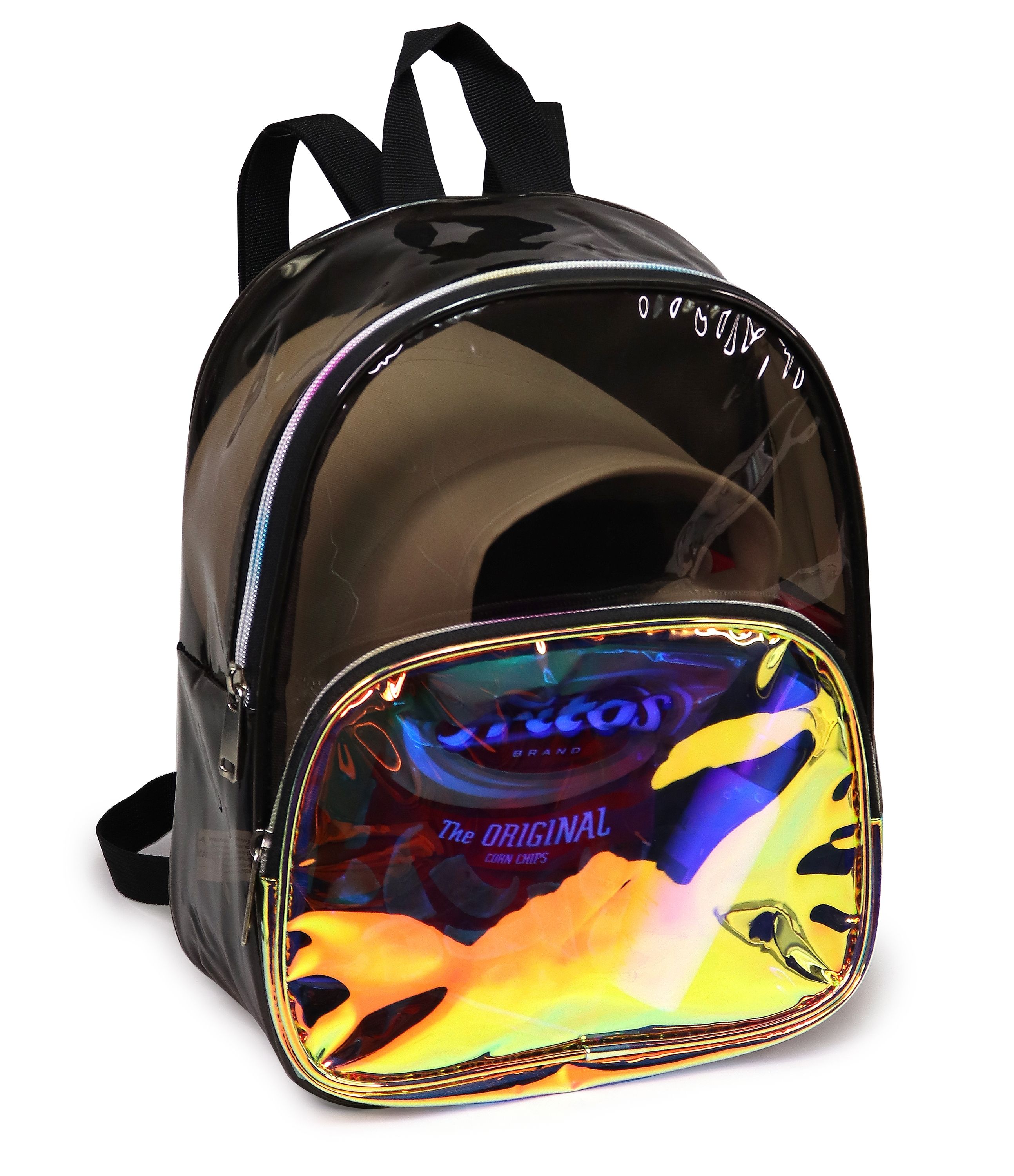 Black and Iridescent Gold Clear Vinyl Backpack 1