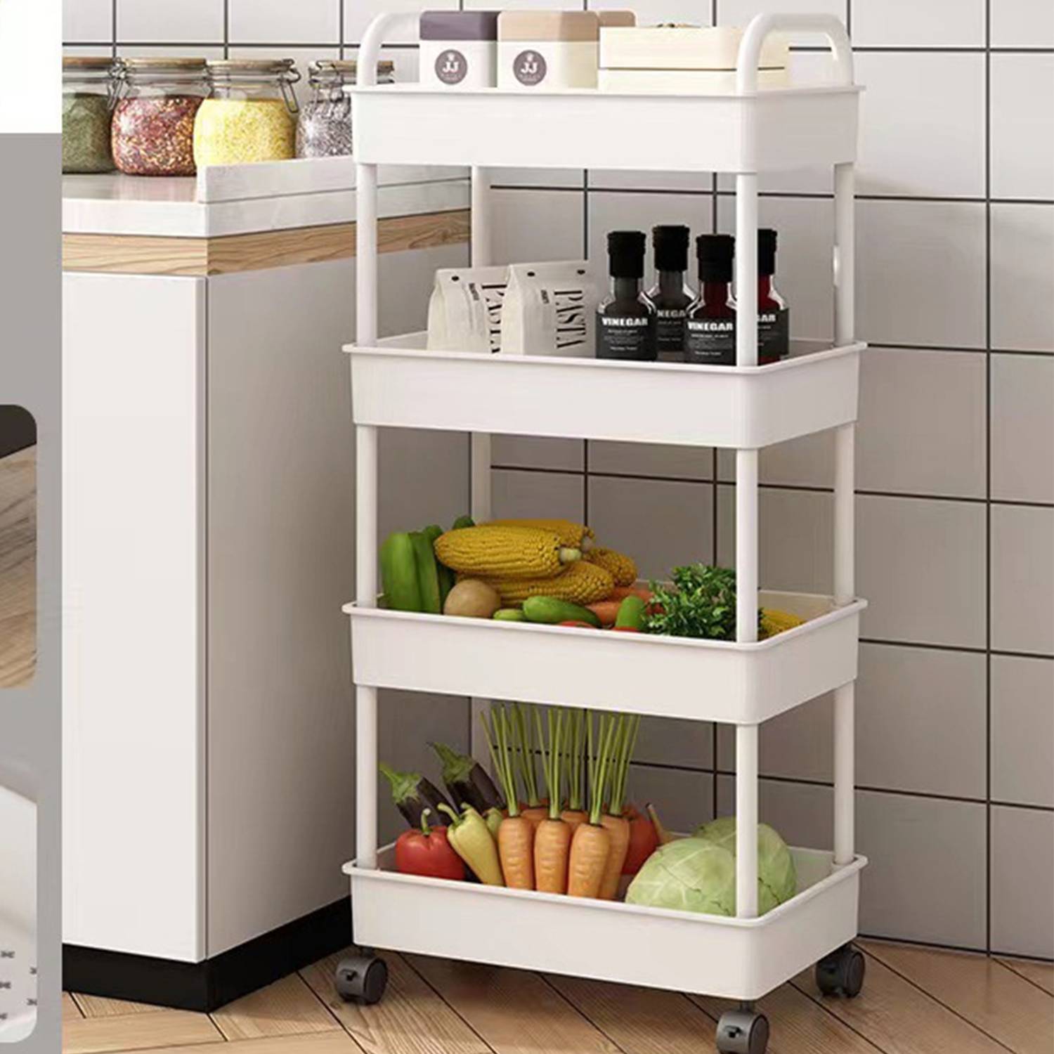 4-Tier Plastic Rolling Utility Cart W/ Handle 4