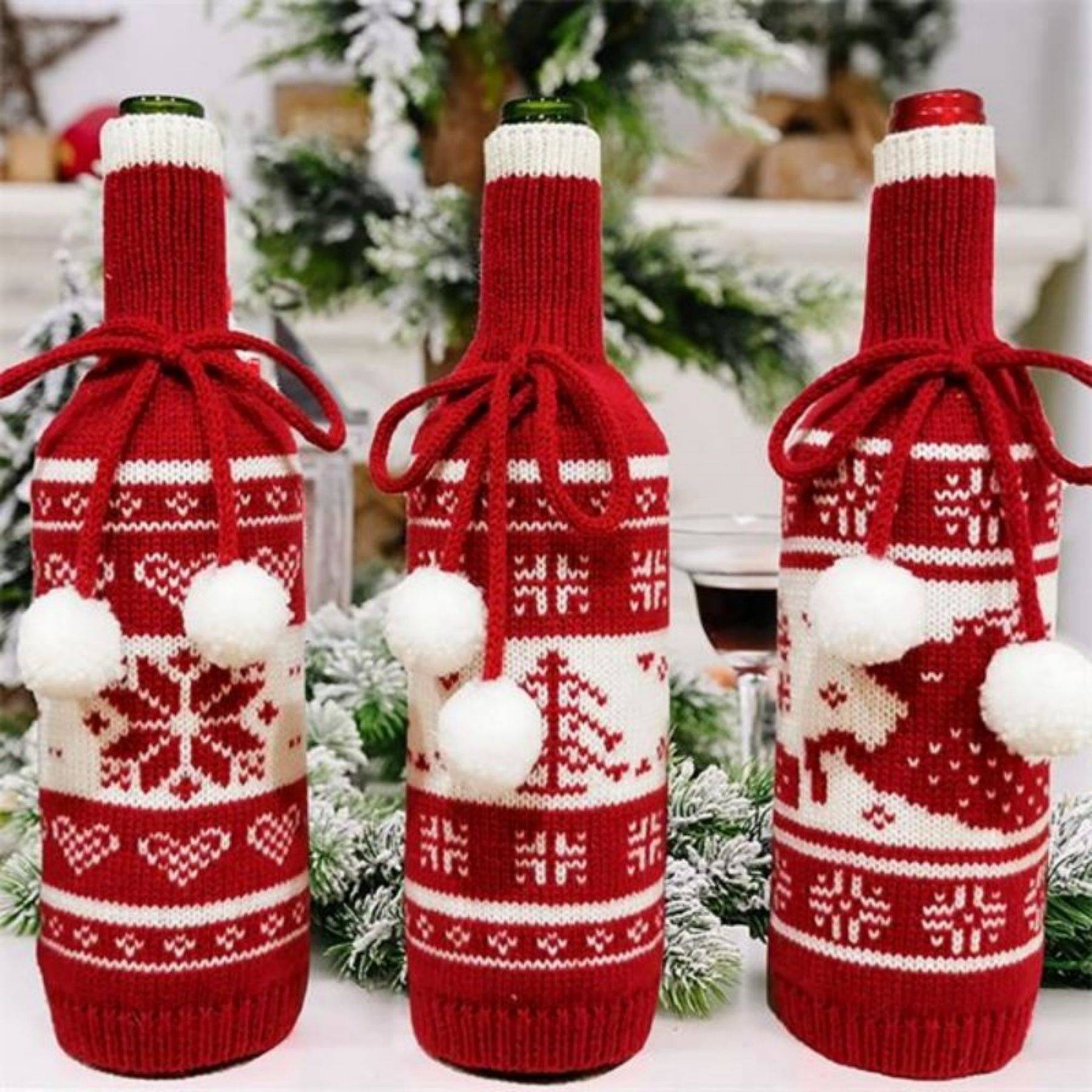 Christmas Santa Claus Wine Bottle Covers Drawstring Bags 6