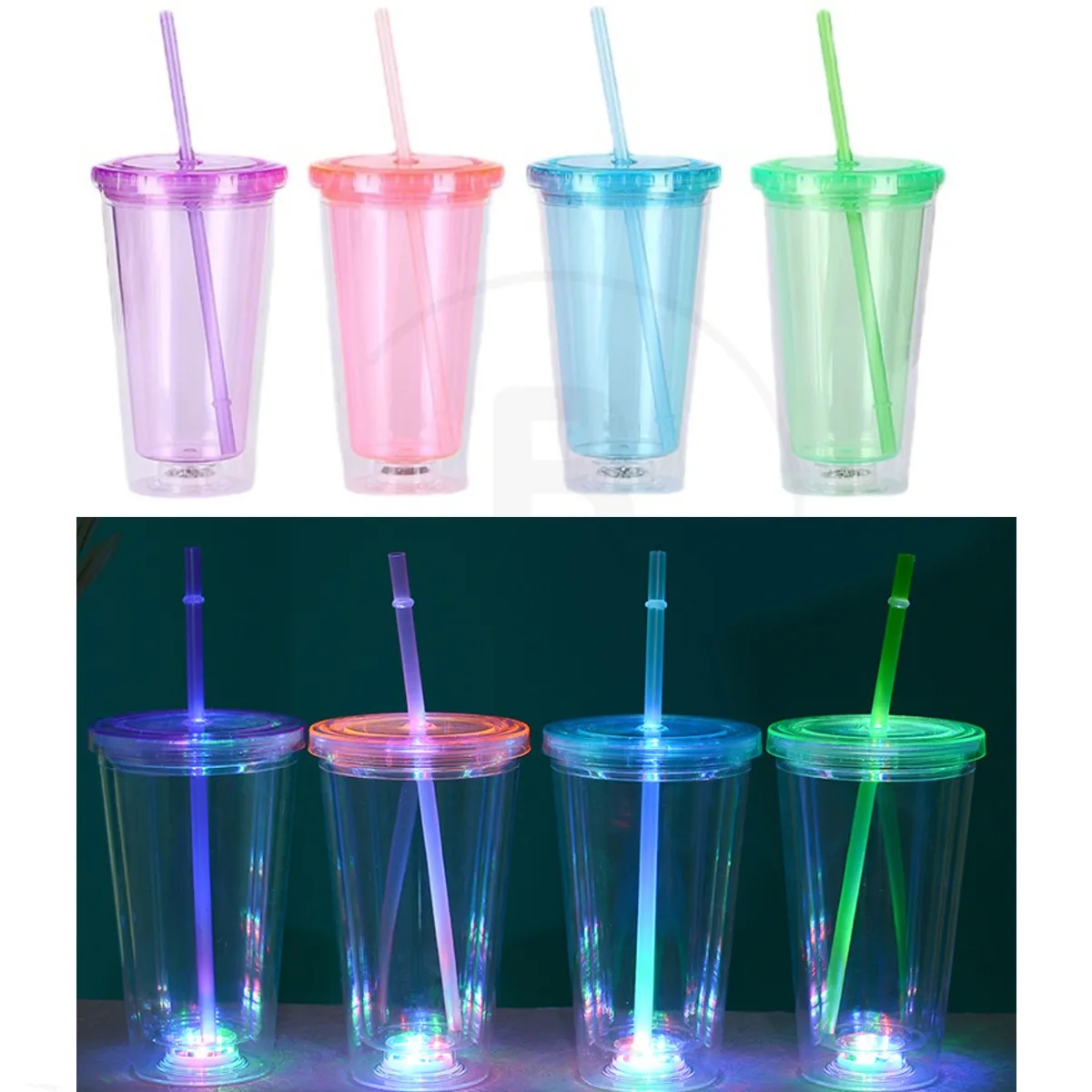16oz LED Flashing Insulated Tumbler with Straw and Lid 3