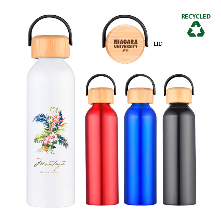 24 oz. Recycled Aluminum Water Bottle with Bamboo Lid & Carry Handle 4