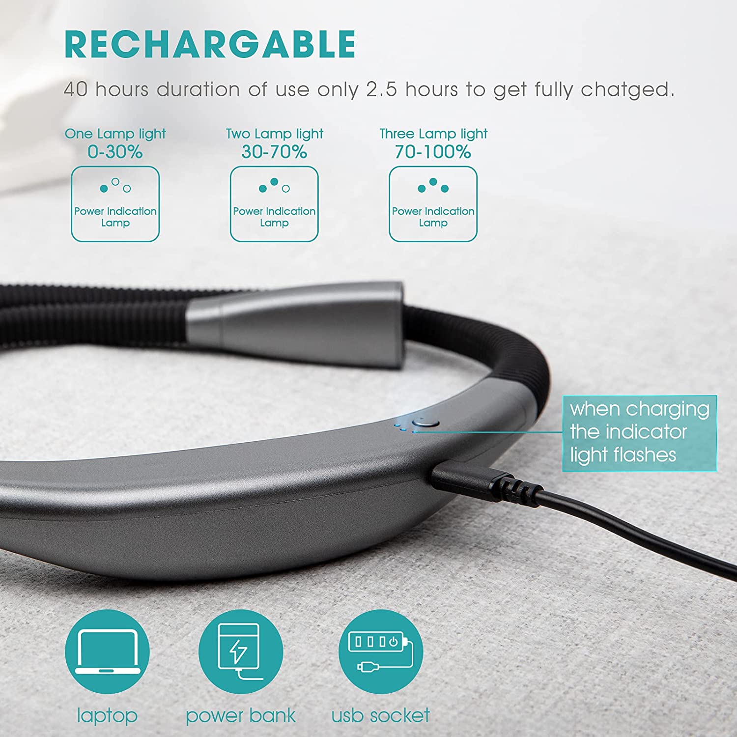 LED Neck Reading Light for Reading in Bed or Outdoor Activities 2000mAh Rechargeable Battery 1