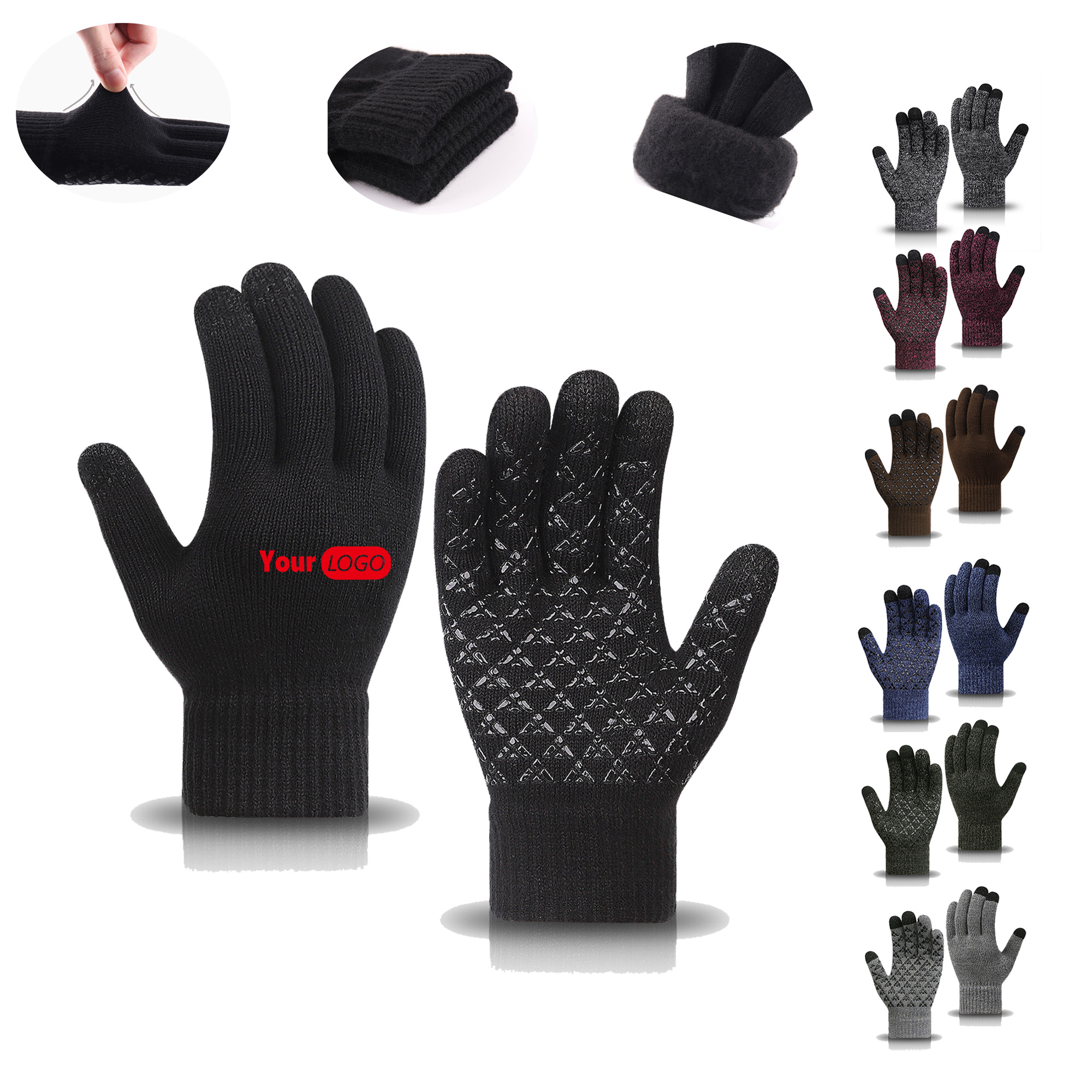 Custom Logo Winter Warm Knitted Touchscreen Gloves 7