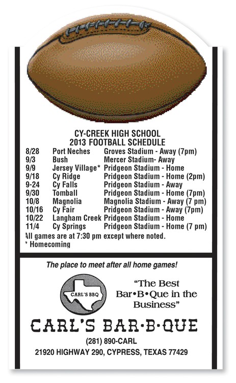 20 Mil Football Schedule Magnet - Full Color 2