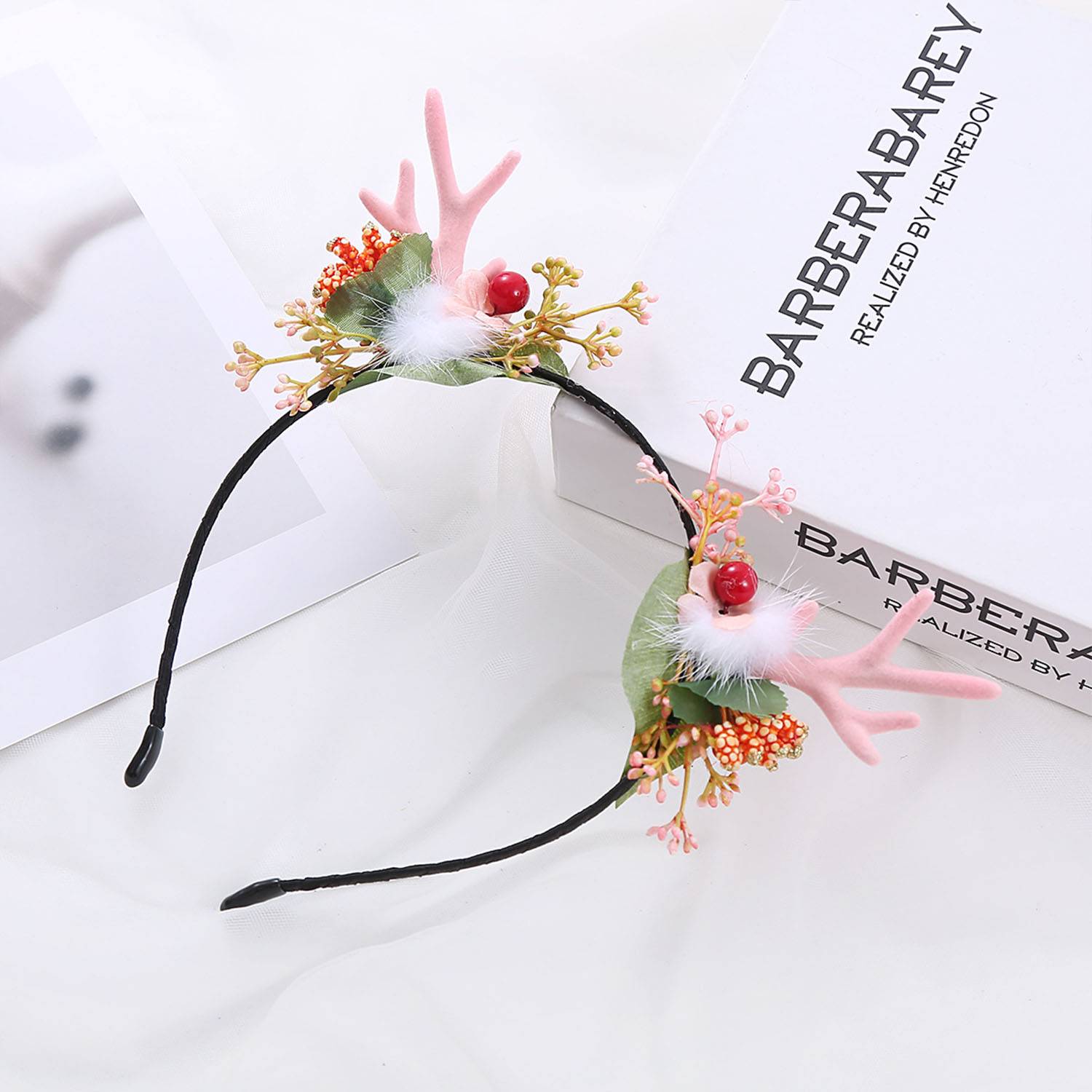 Cute headgear pink flocking elk Halloween headband 8