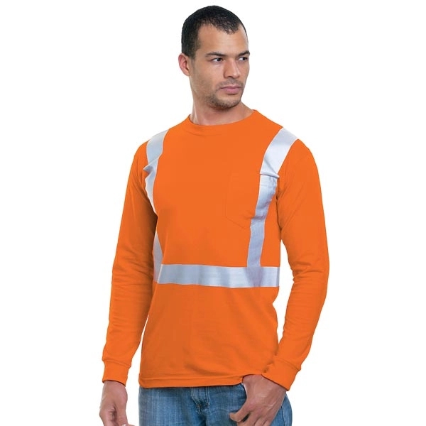 Hi-Vis 100% Cotton Pocket L/S Crew Tee 2