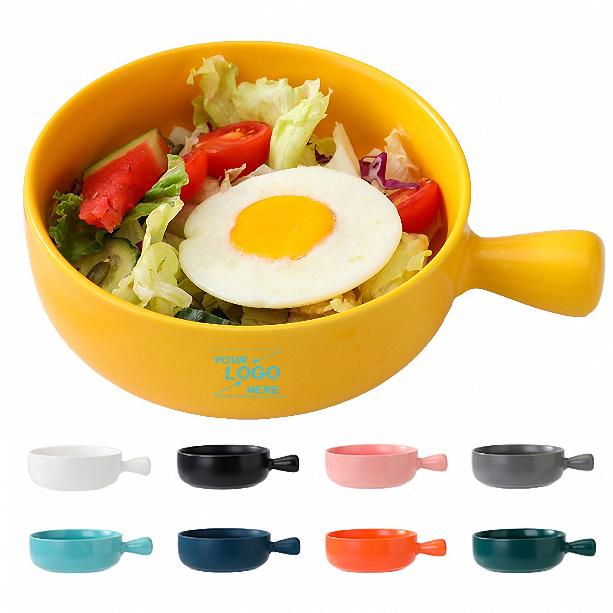 20 oz Round Ceramic Salad Bowl with Handle 15