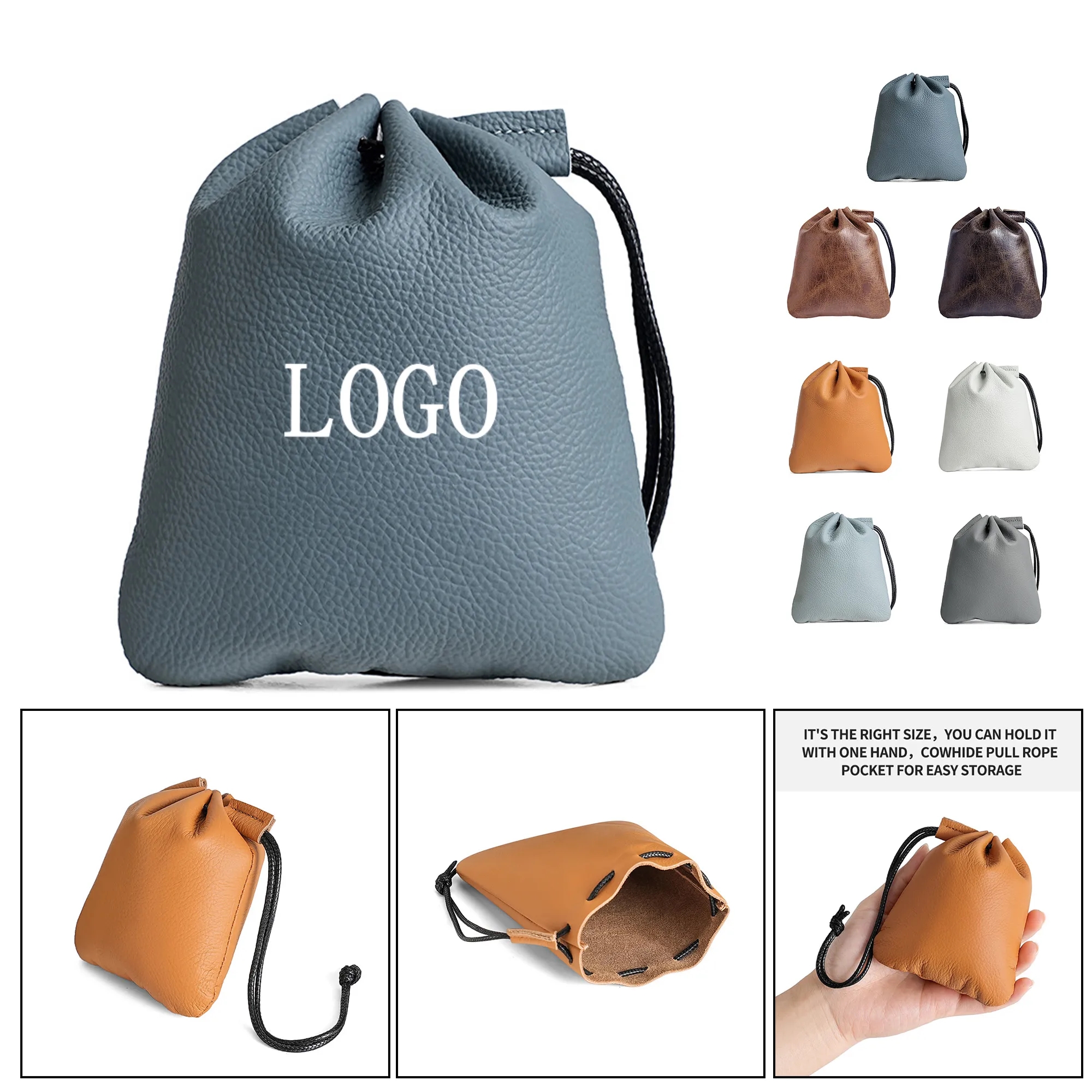 Genuine Leather Drawstring Coin Pouch 5