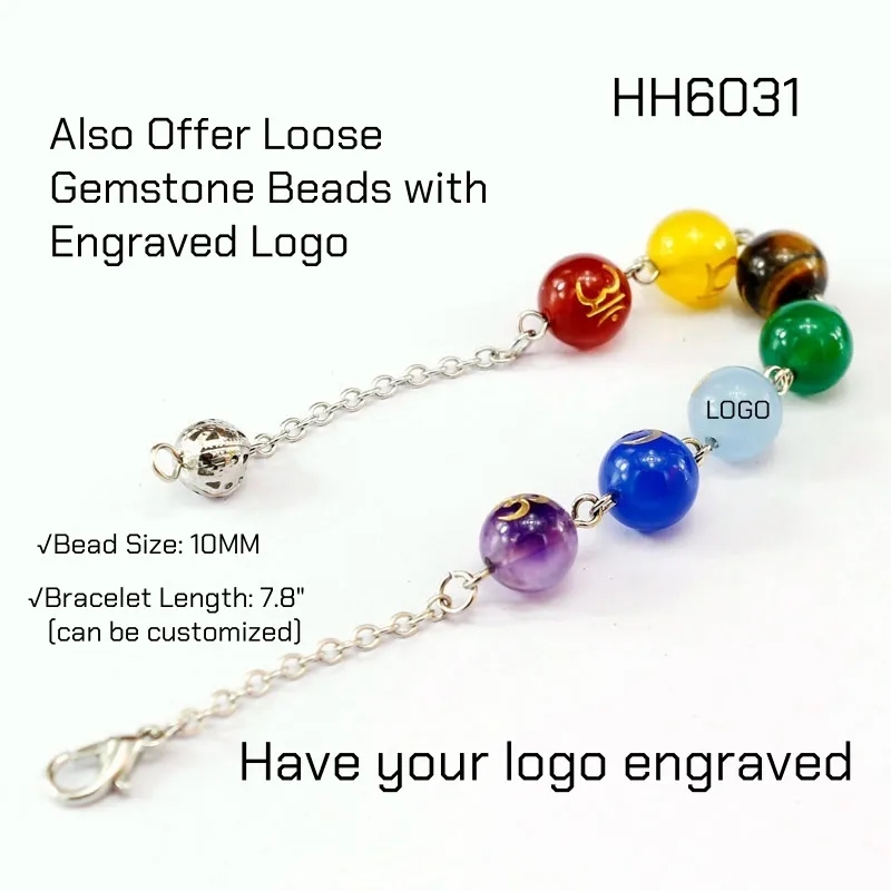 Beaded Gemstone Bracelet Stone Beads with Engraved Logo 6