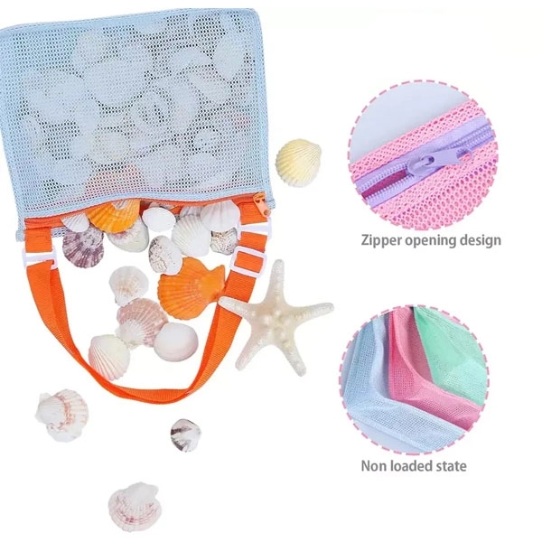 Summer Kids Mesh Beach Seashell Zipper Bag 3