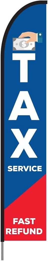 Tax Service Sign - Feather Flag Swooper Banner Pole Kit Outdoor Business Advertising Display, 15ft 2
