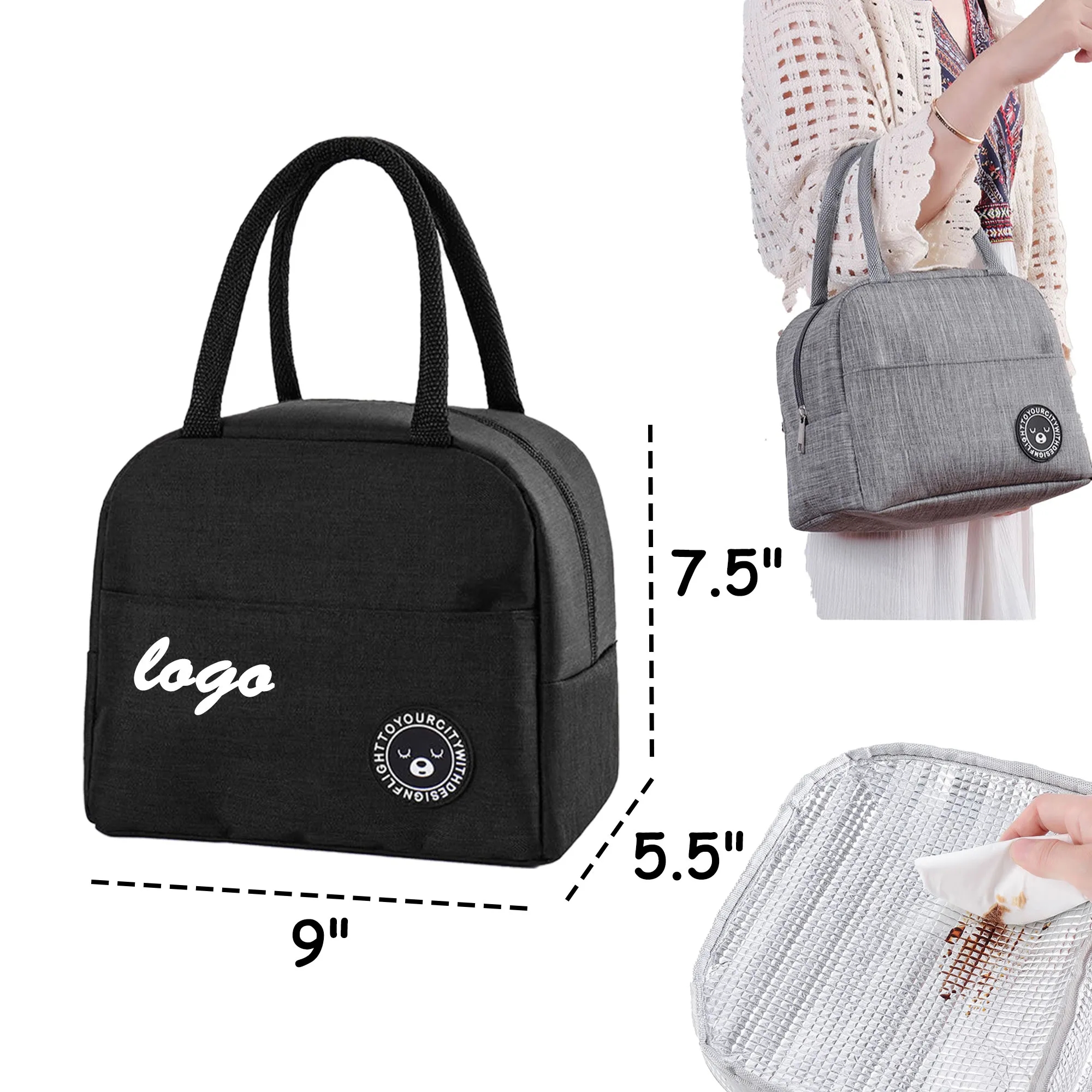 MOQ 30 Insulated Lunch Box Bag Thickened Handbag Oxford 3