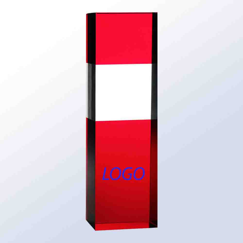 RED/CLEAR COLUMN OPTIC CRYSTAL AWARD 3