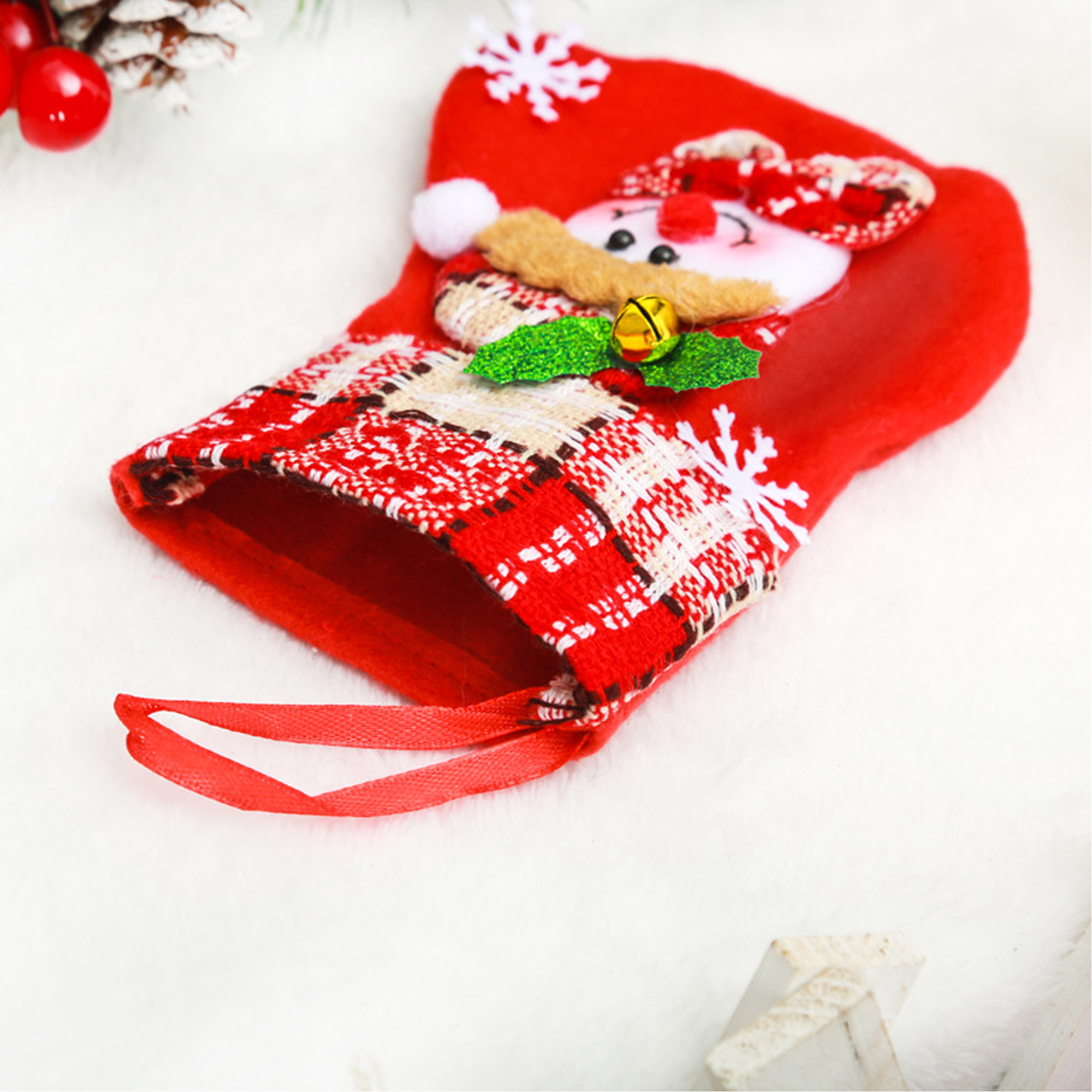 6.3in Mini Christmas Stocking Gift Bag Candy Holder Decor 2