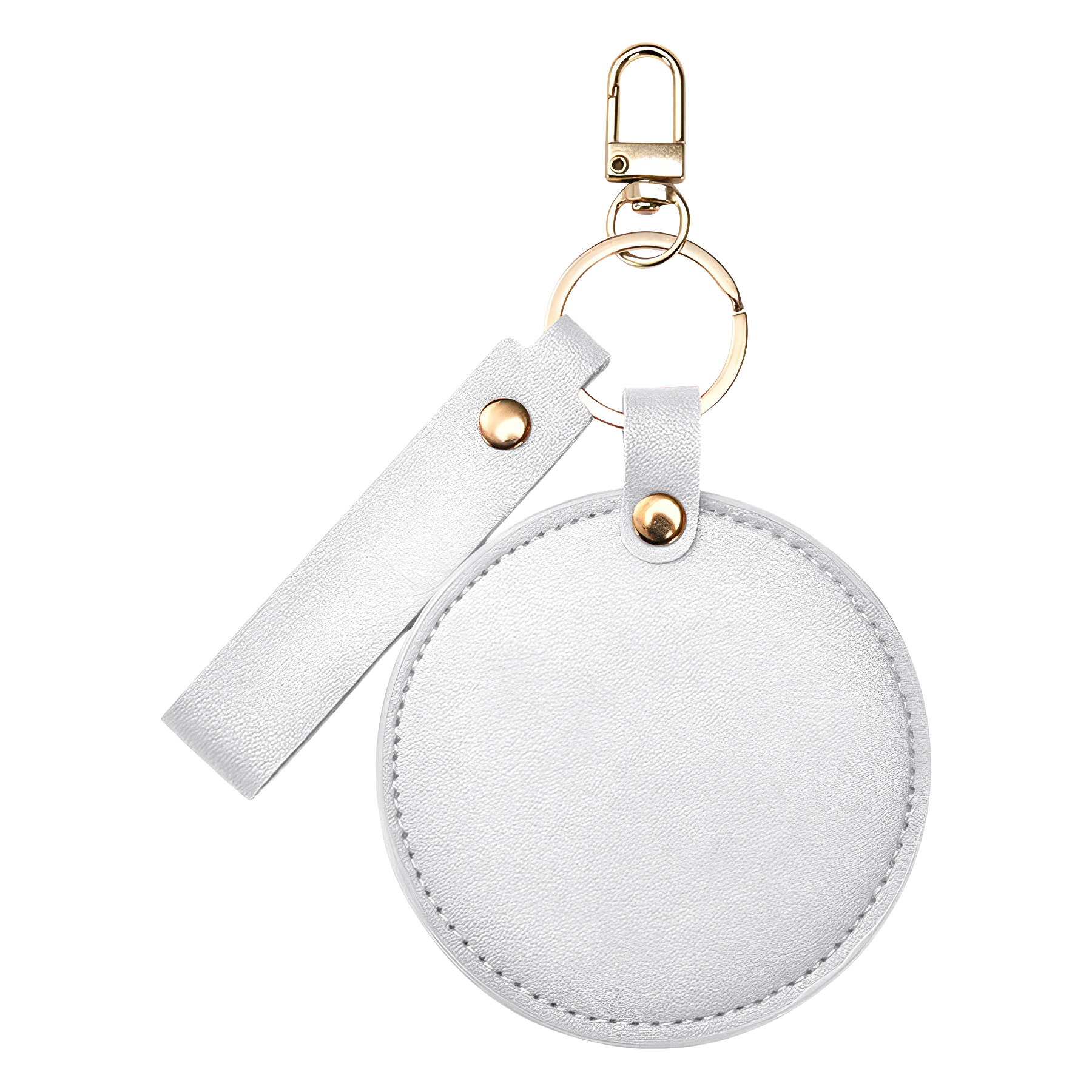 Compact Round Leather Makeup Mirror Keychains 17