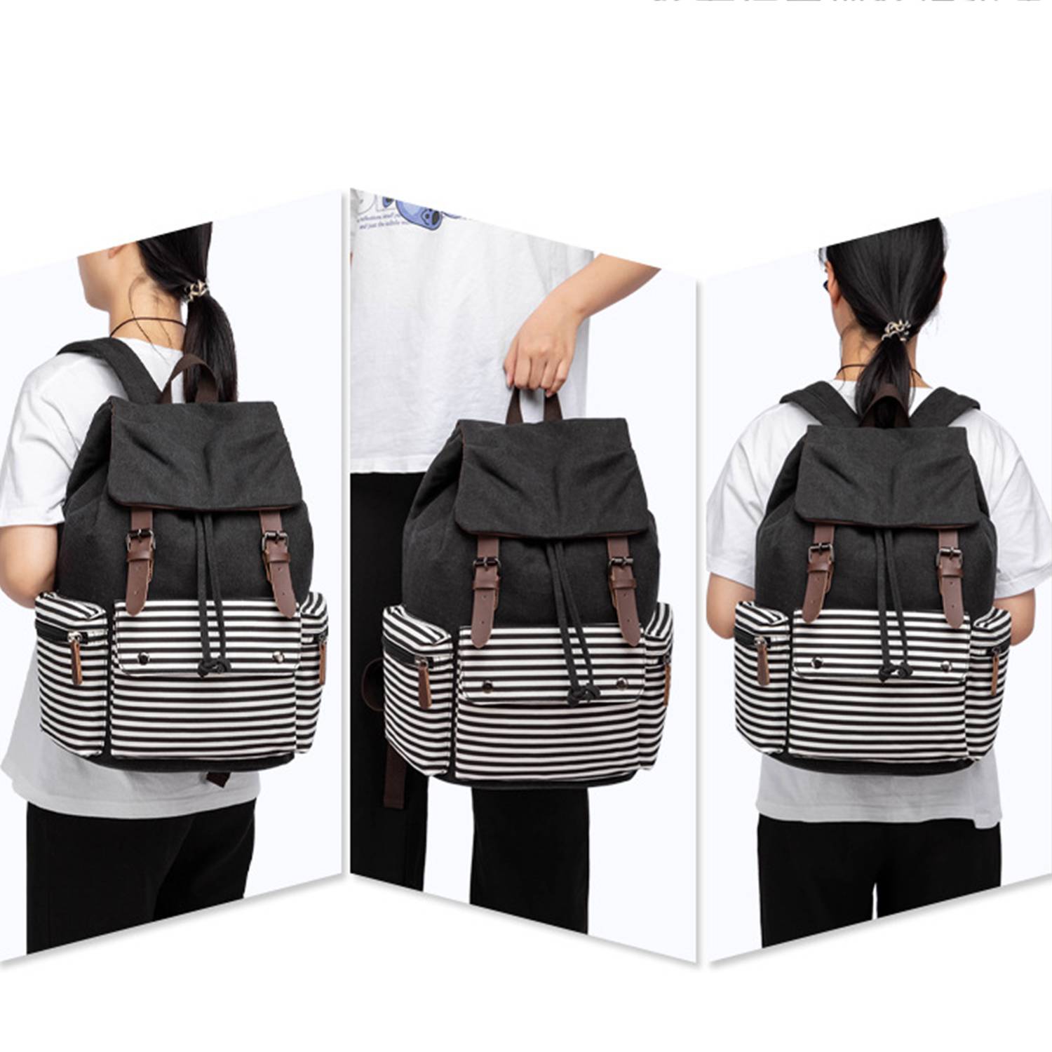 Striped Casual Canvas School Backpack 4
