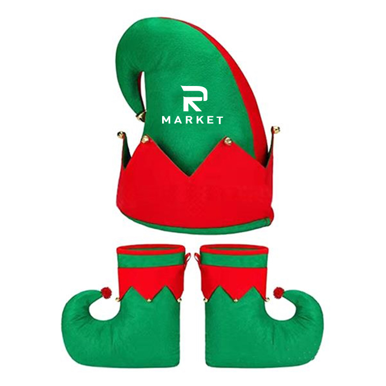 Christmas Elf Costume Accessories Set Xmas Santa Elf Hat Shoes Set made of felt 2