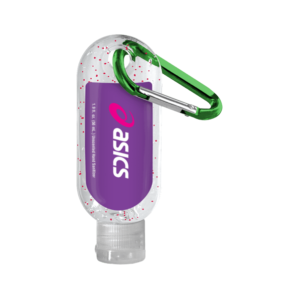 1.9 oz. Single Color Moisture Bead Sanitizer in Clear Bottle with Carabiner 20