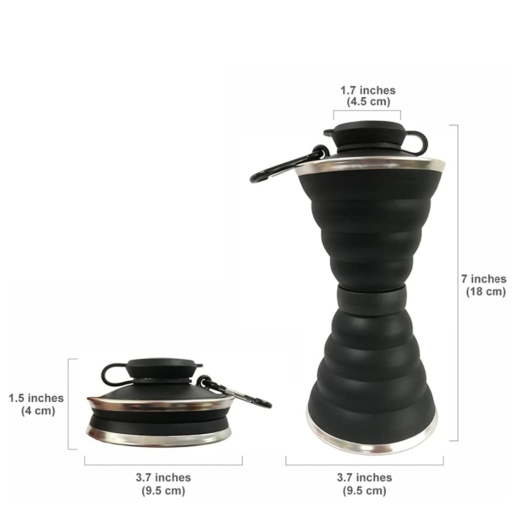 Collapsible Silicone Water Bottle with Carabiner 1