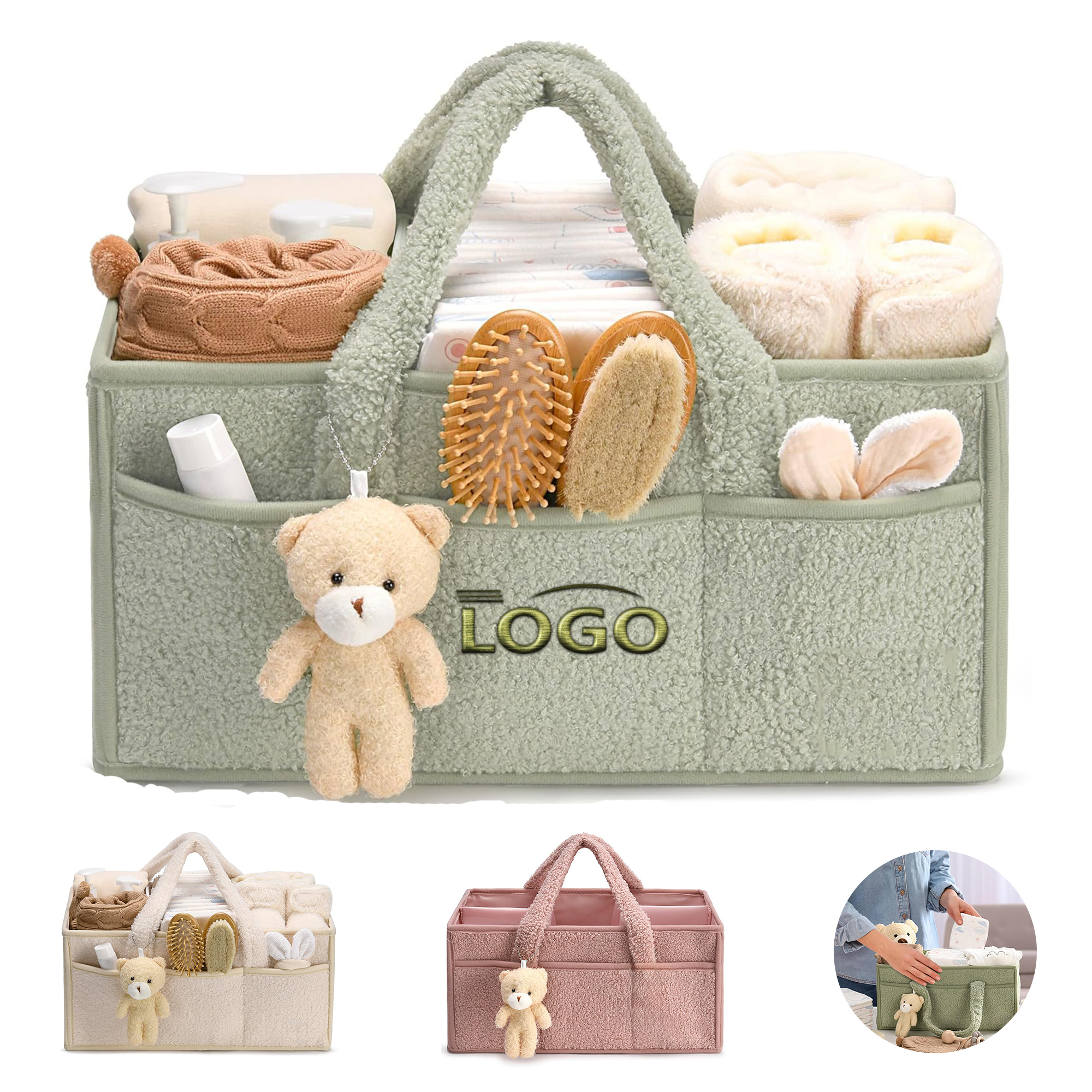 Plush Baby Diaper Storage Bag with Bear Accessory 3