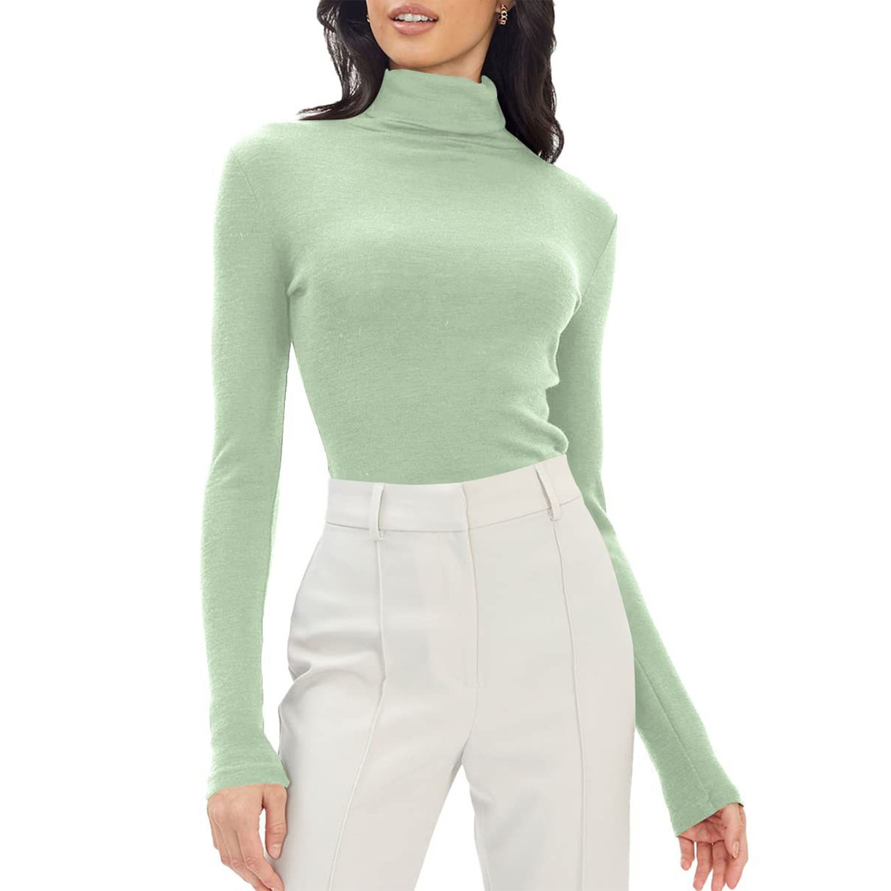 Women Mock Turtleneck Long Sleeve Shirt 2