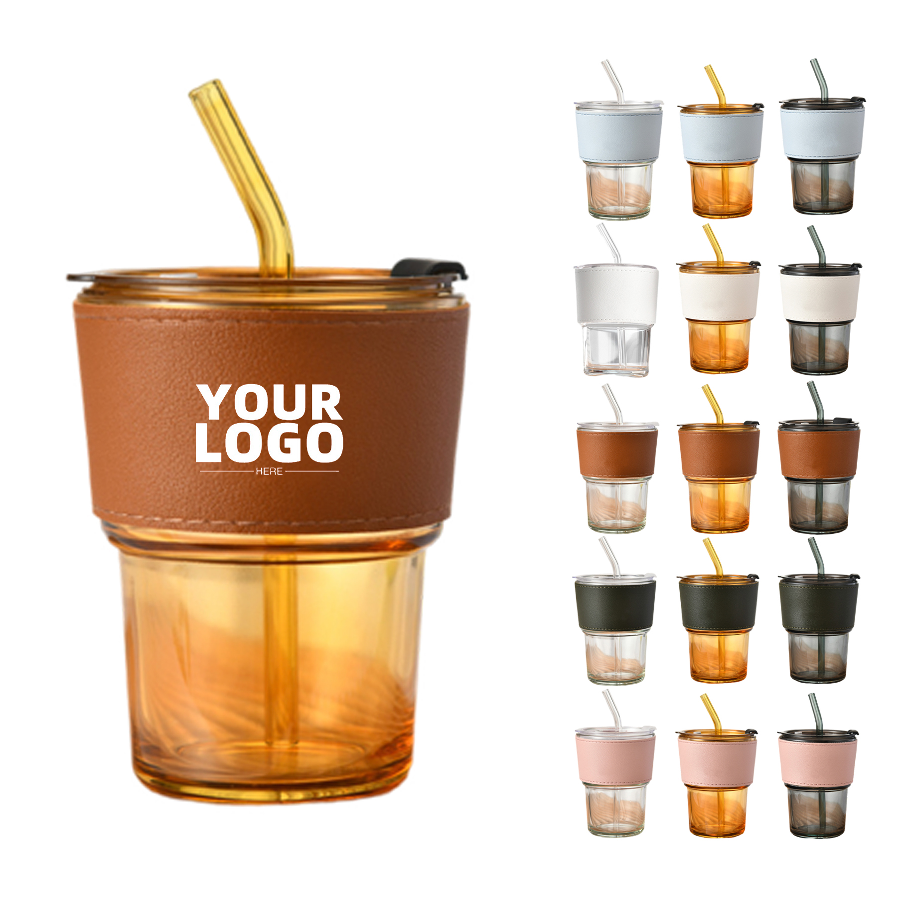 14 OZ Glass Tumbler With Straw And Lid 2