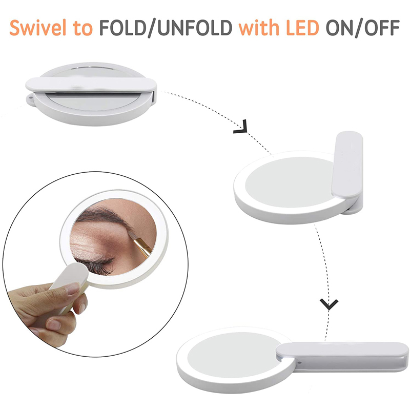 Travel Swivel Foldable Makeup Handheld LED Mirror 10