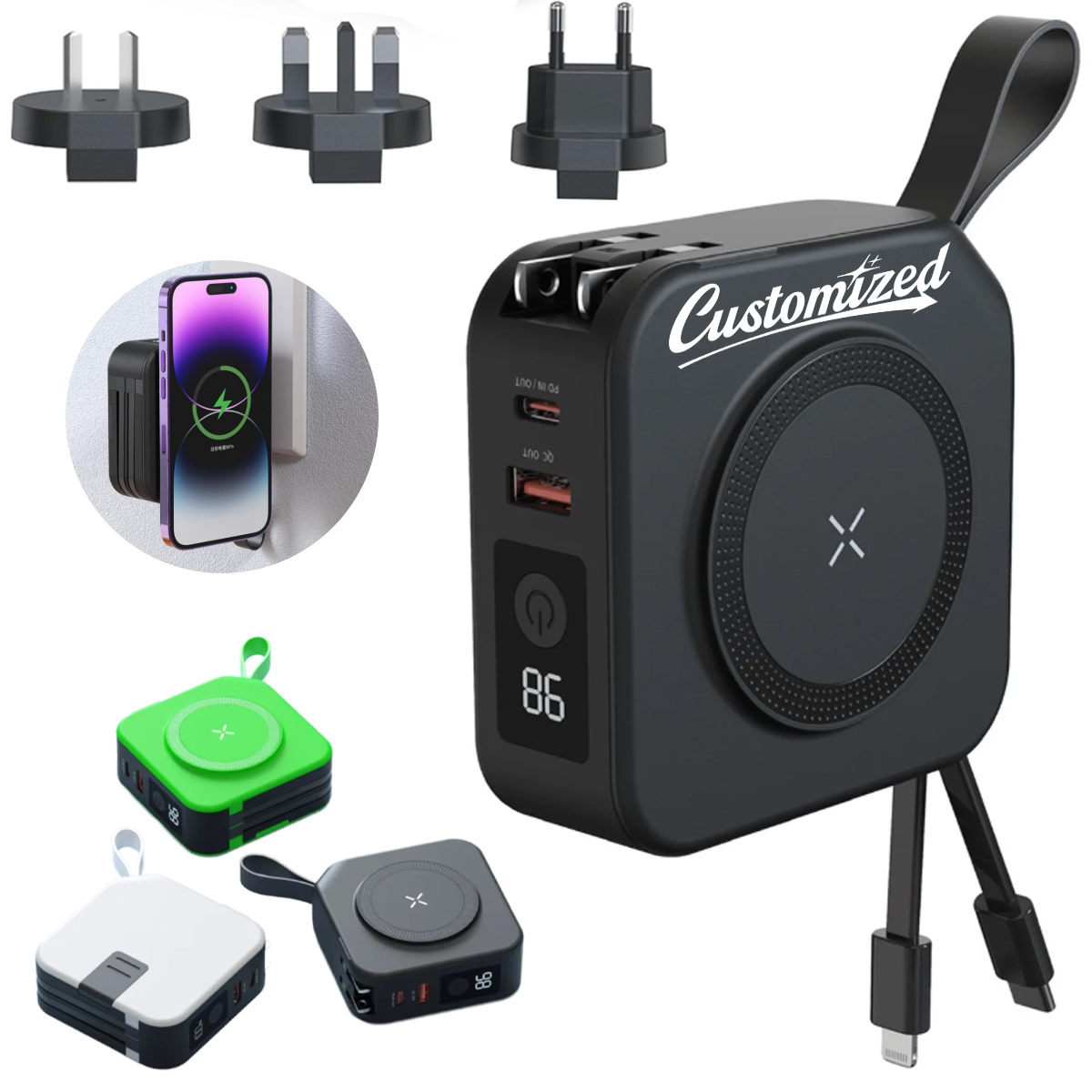 Multi-Function Wireless Charger W/ Wall Plug and Phone Stand 7
