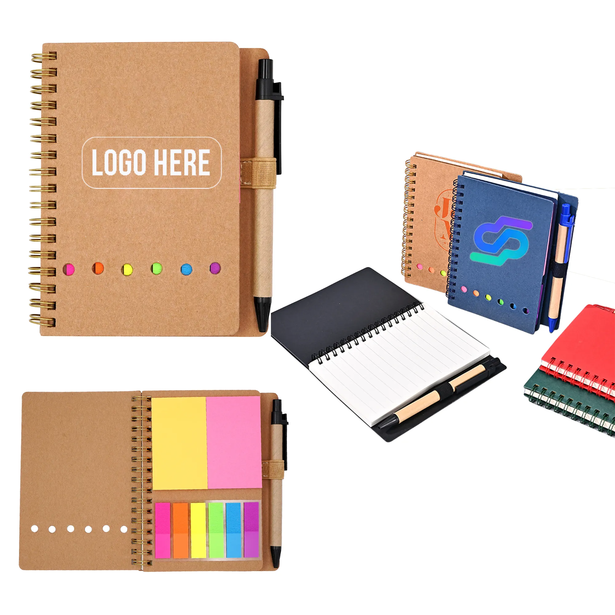 Pocket Spiral Notebook with Sticky Notes Pen 1