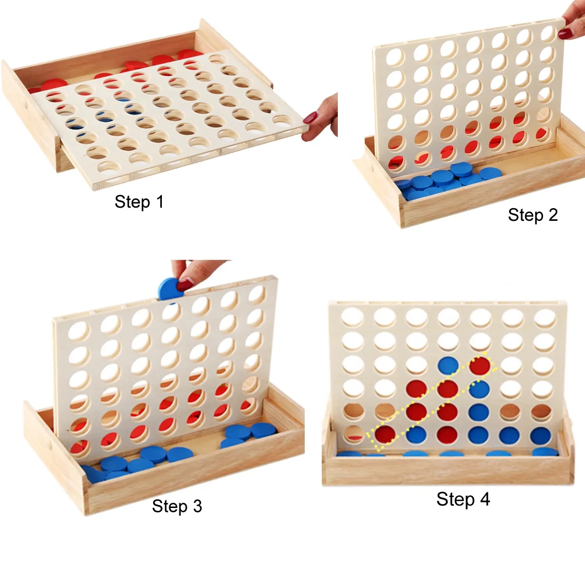 Wood Go Board Game 4 Pieces In A Row Puzzle Checkers 2