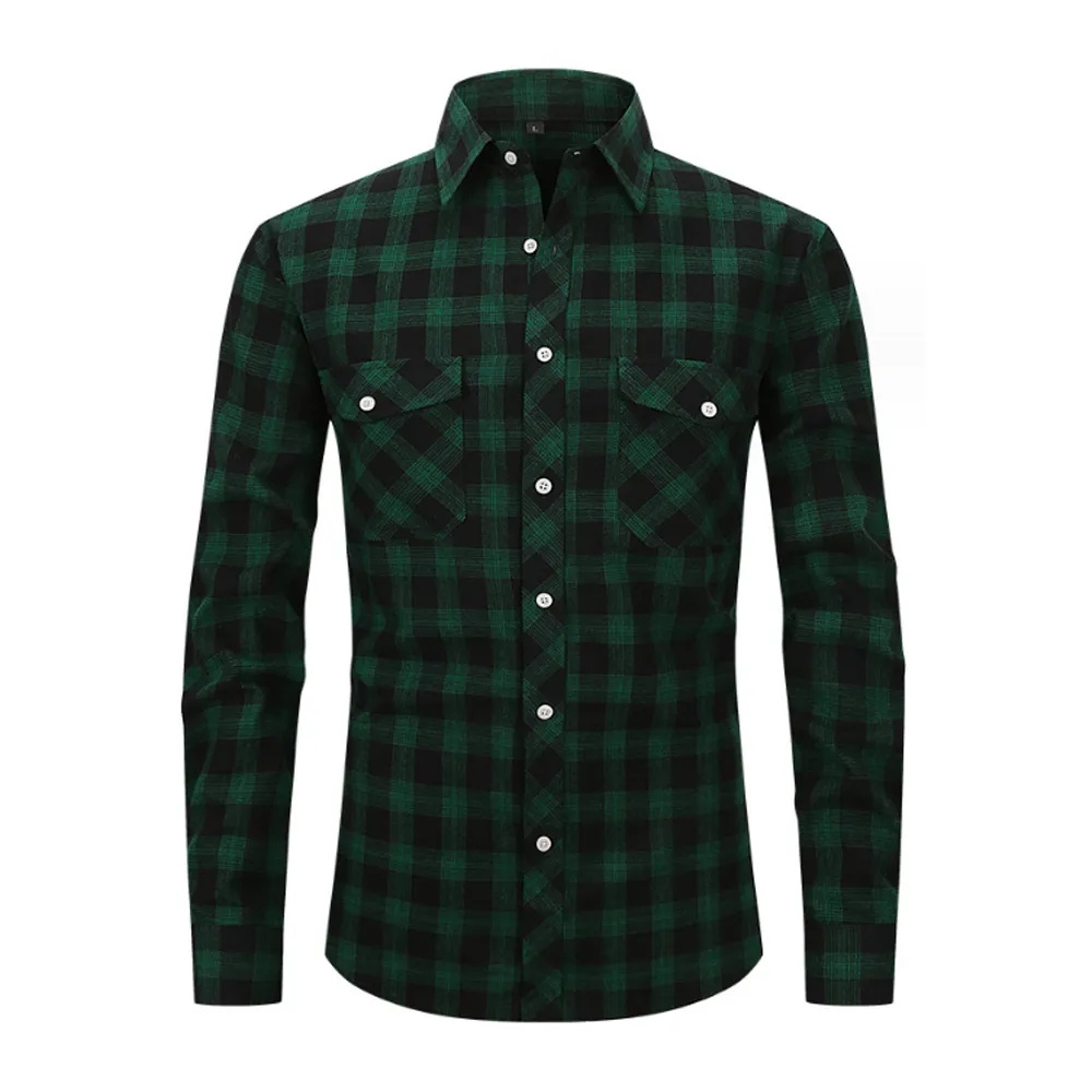 Brushed Plaid Shirt Long Sleeves Double Pockets 4