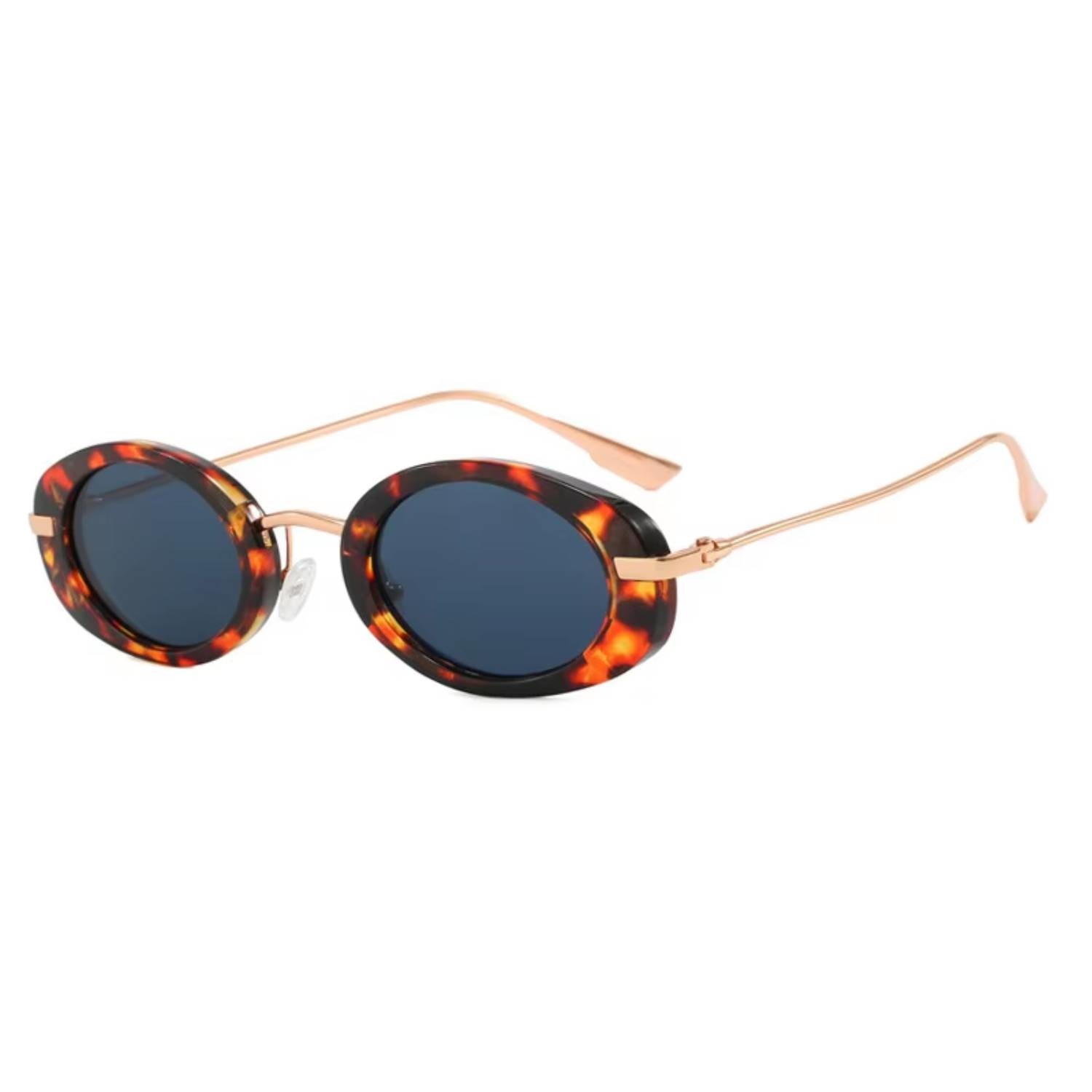 Unisex Oval Metal Temple Sunglasses 3