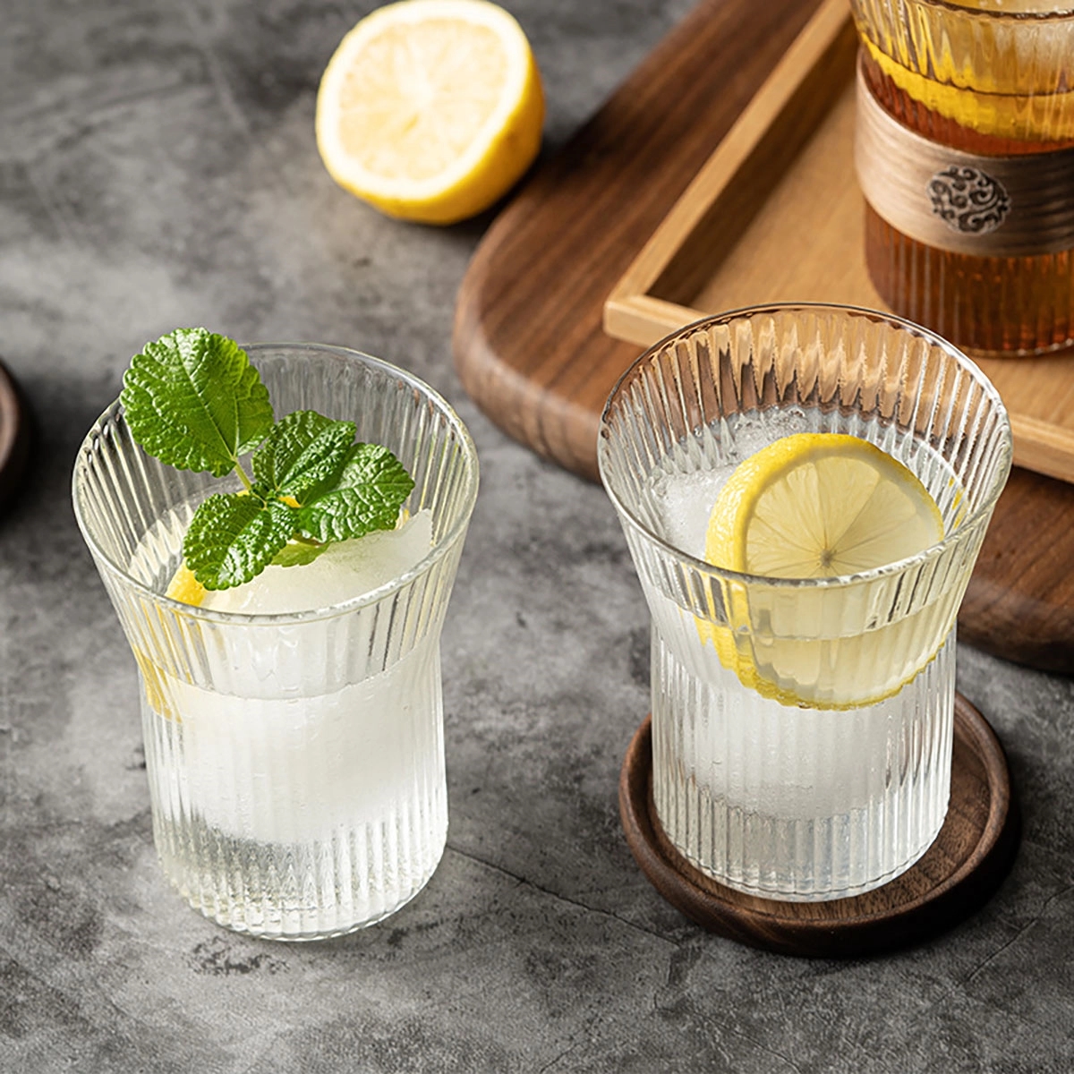 10oz Wooden Striped Glass Cup 5