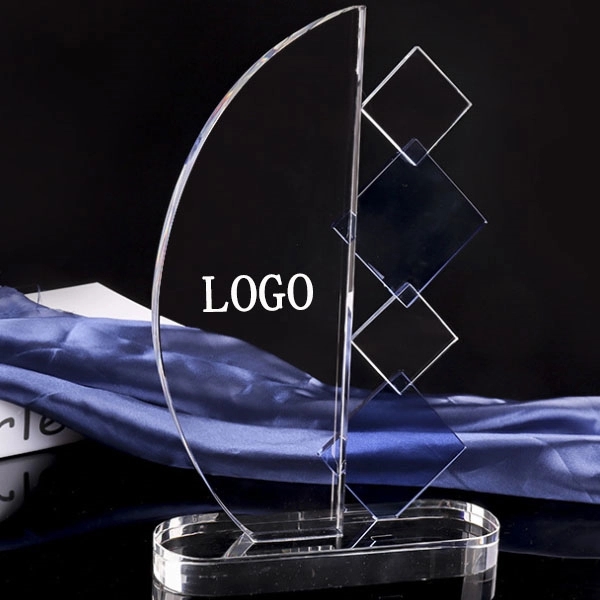 Sail-shaped Blue Clear Crystal Glass Trophy 2