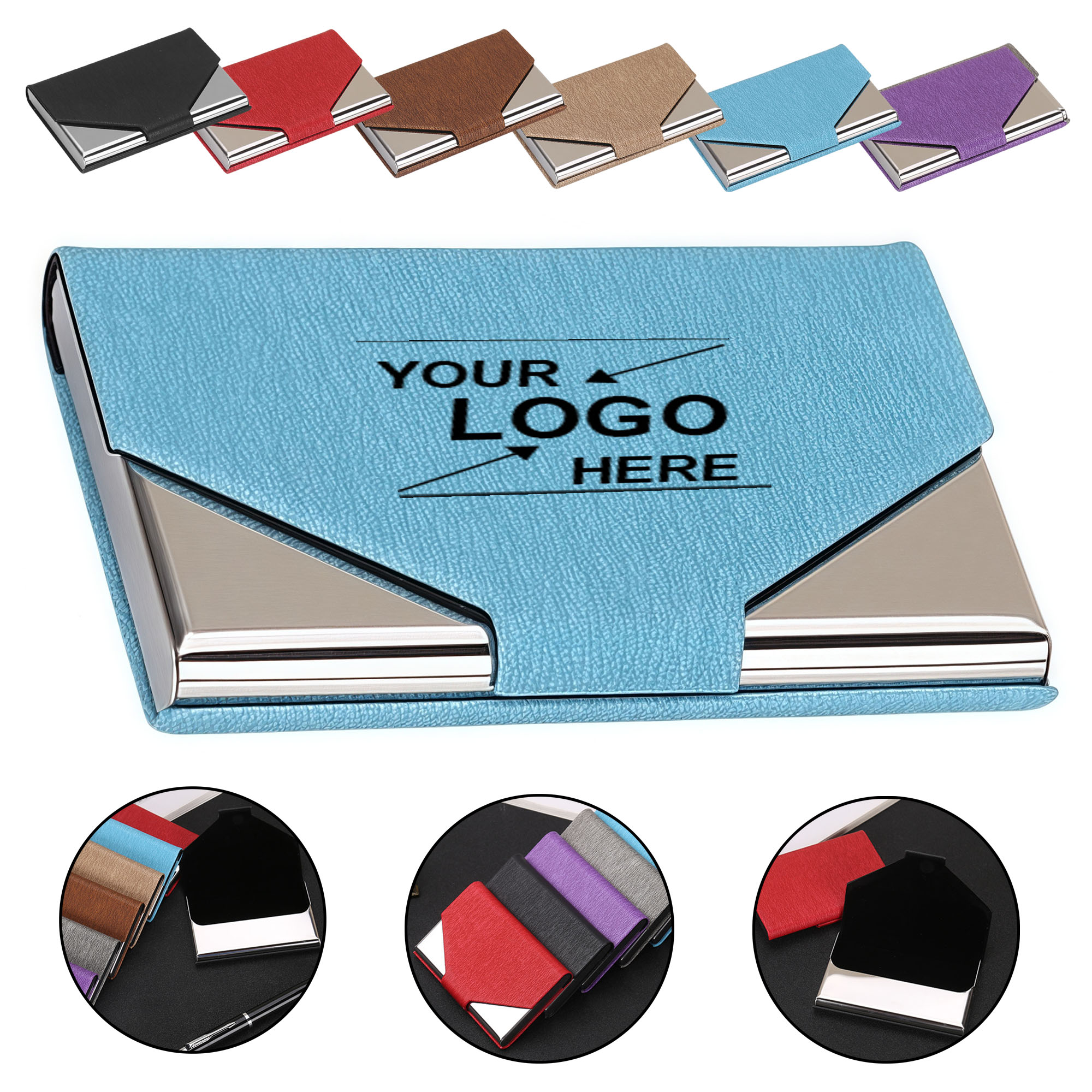 Metal Business Card Holder Office Gift Promotional Stainless Steel PU Card Case with Strong Magnet 7