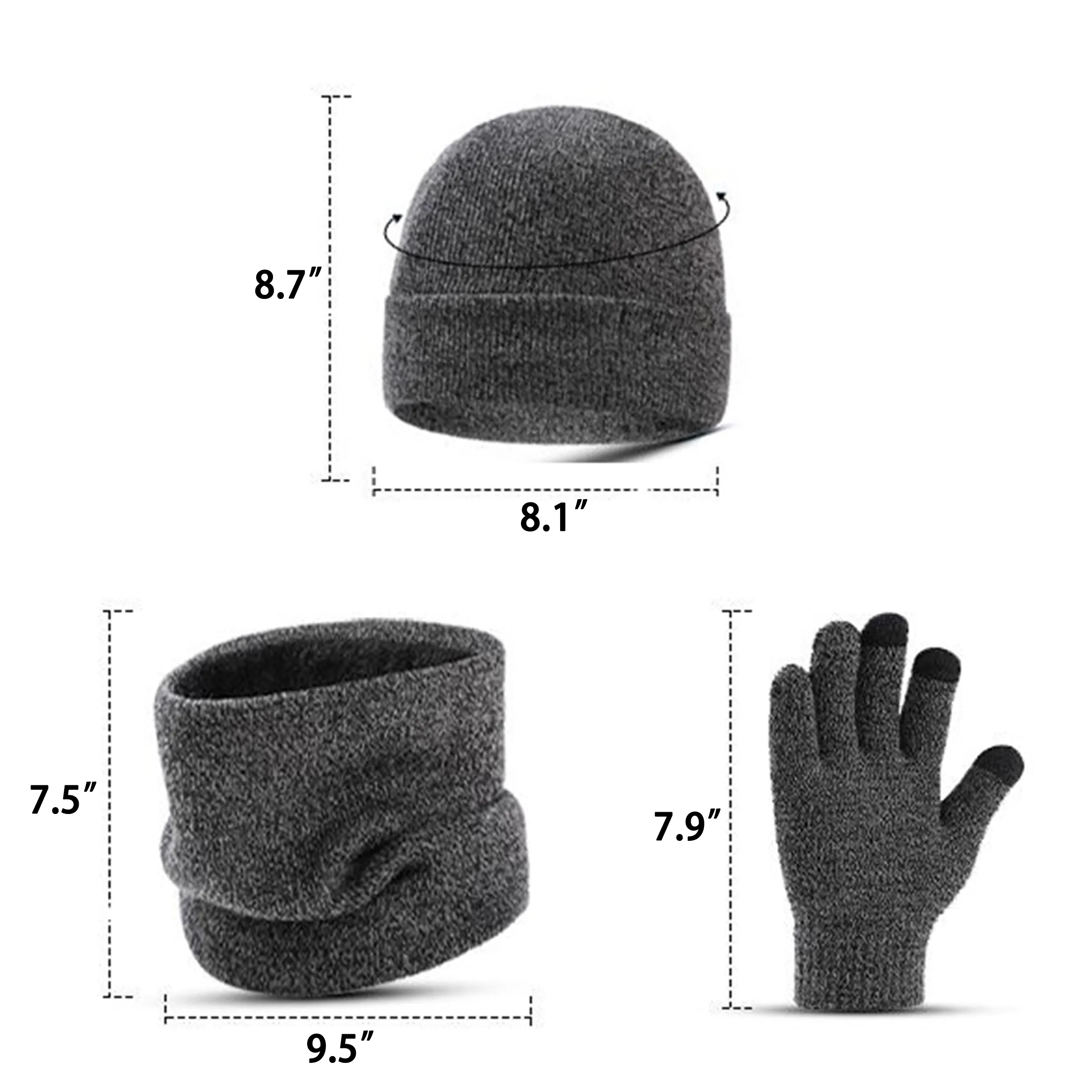 Winter Beanie Hat Scarf Touchscreen Gloves Set 2