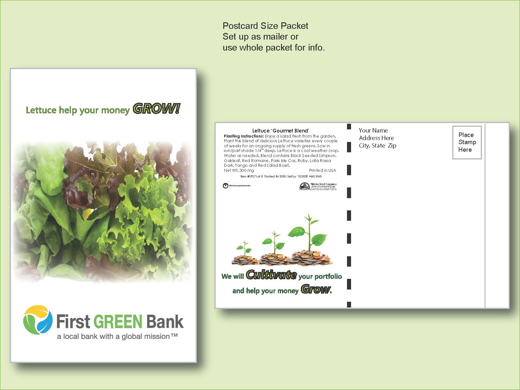 Lettuce 'Gourmet Blend' Seed Packet- Postcard Mailer Size 4" x 6.5" 1