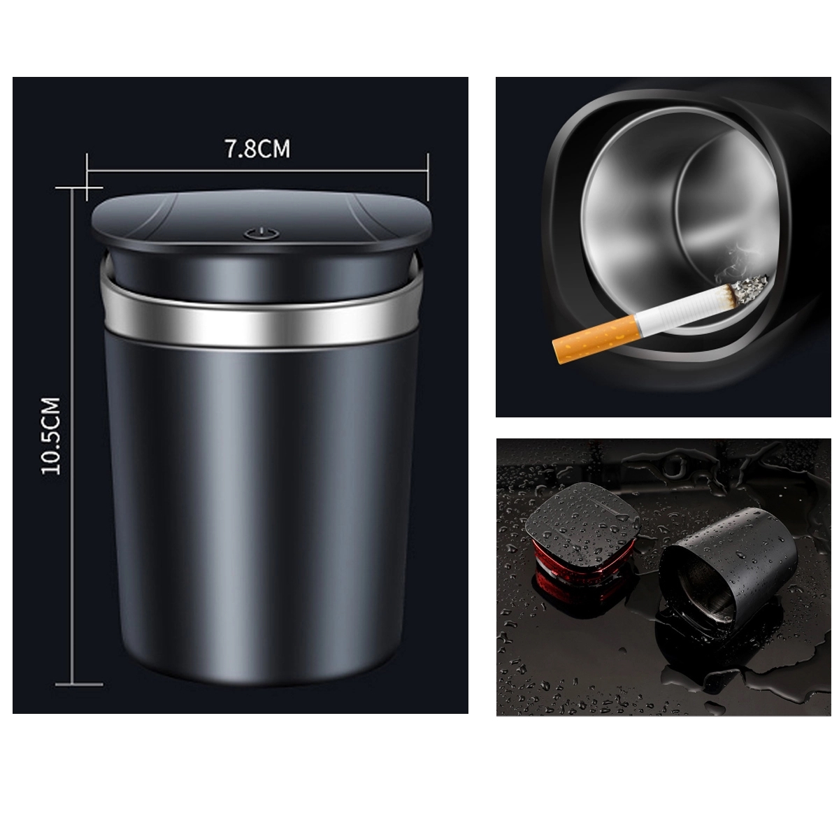 Detachable Stainless Led Light Car Ashtray With Lid 2