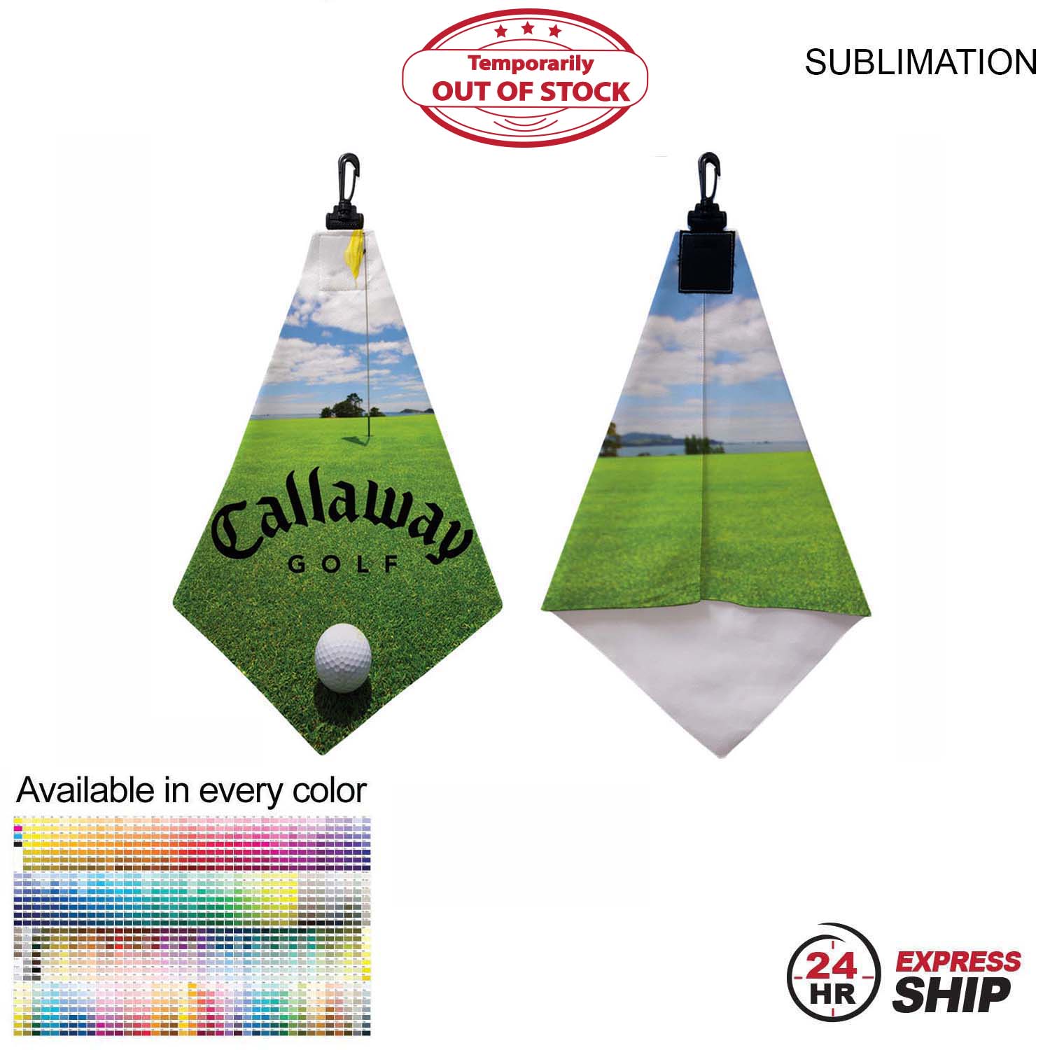 24 Hr Express Ship - Microfiber Suede Shammy Golf Towel, Triangle Shape, 11x17, Sublimated 7