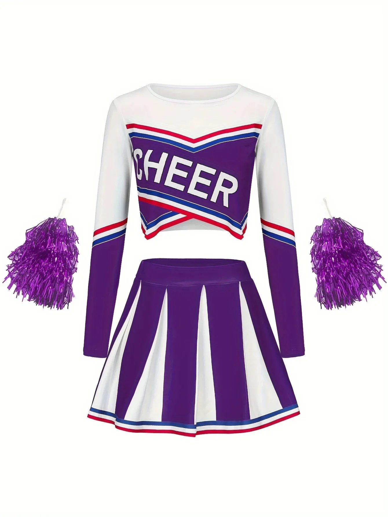 Kids Cheerleader Costume Set with Long Sleeves Short Skirt 3