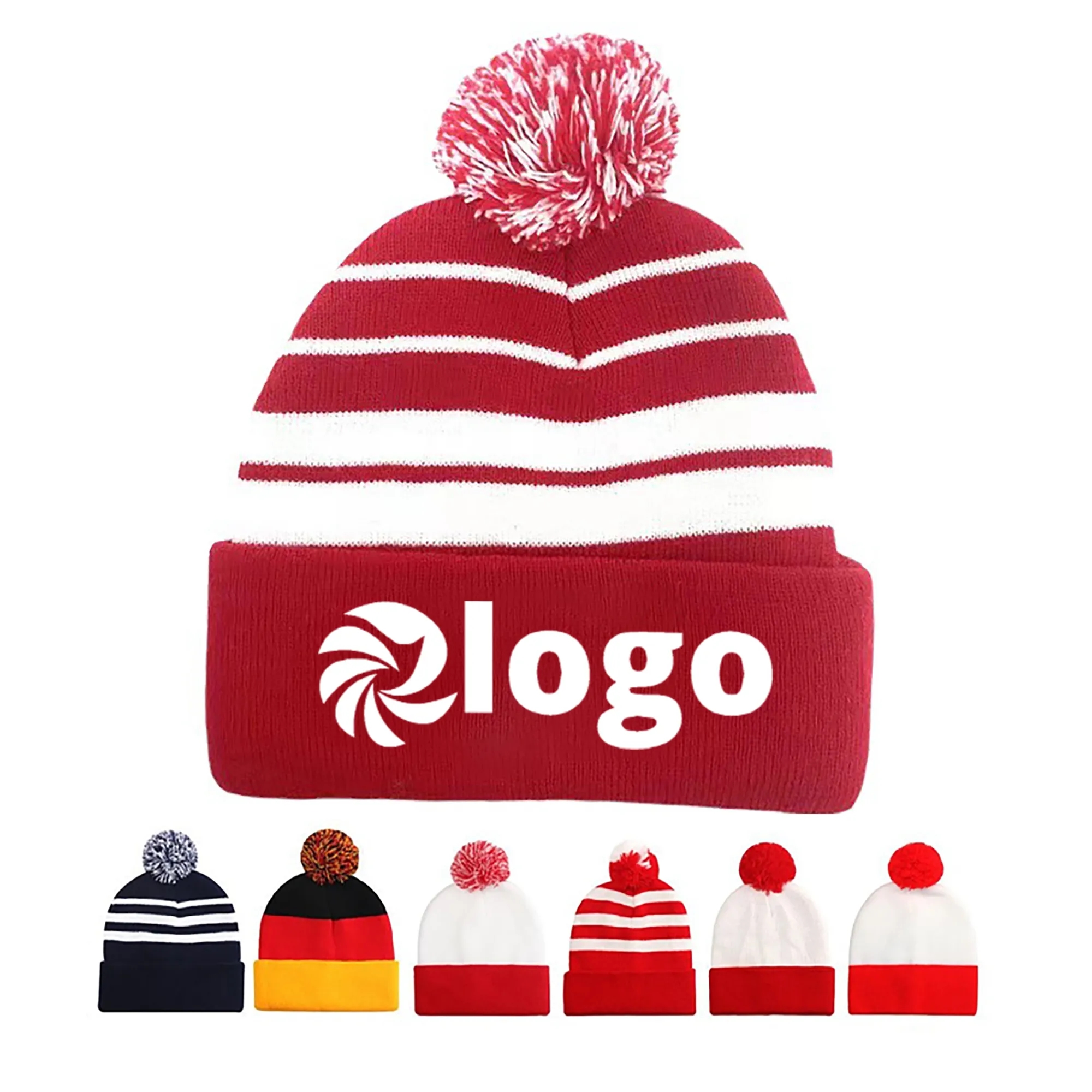 Jacquard Knitted Pom Beanie Hat 4