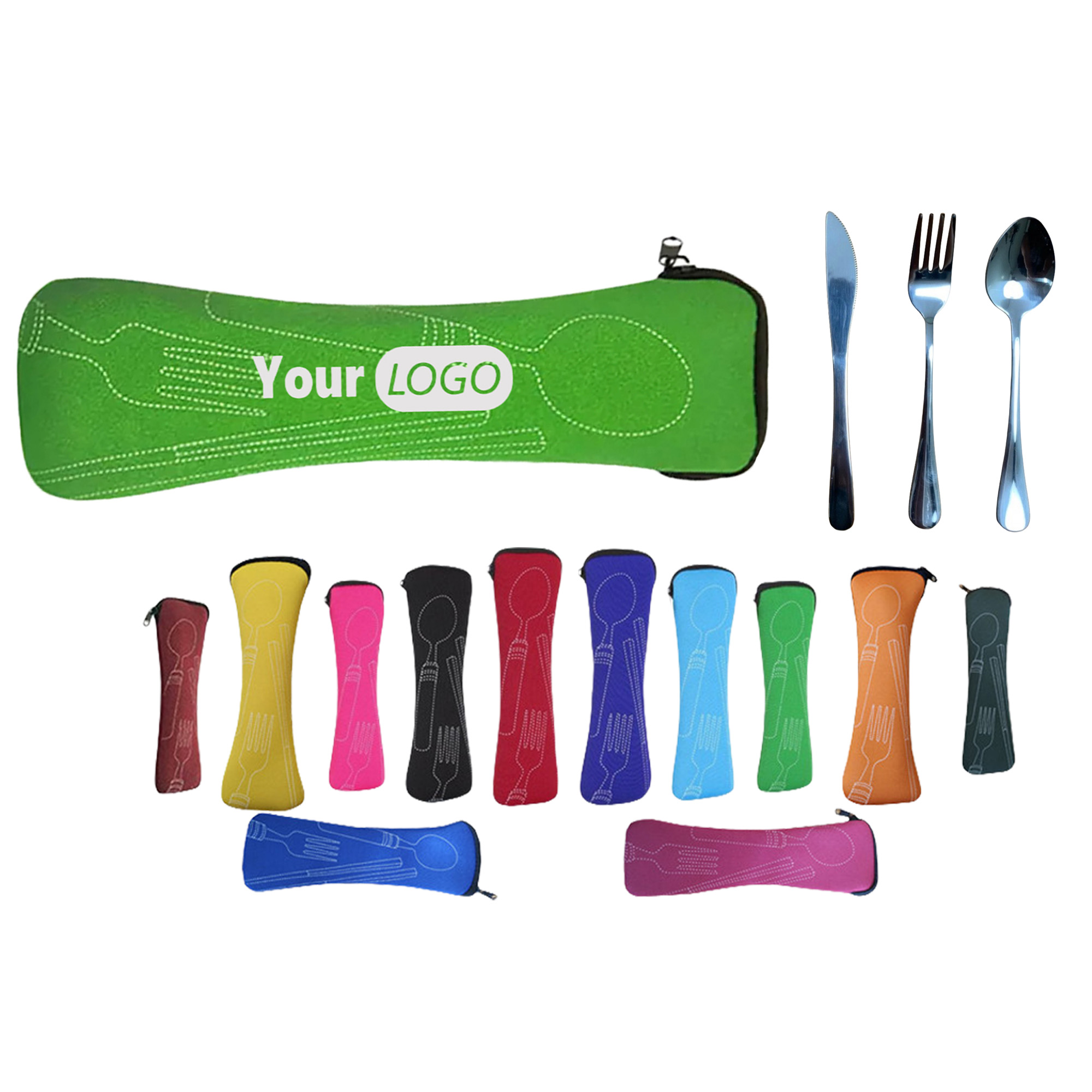 Reusable Stainless Steel Knife Fork Spoon Portable Bag Travel Cutlery Sets 2