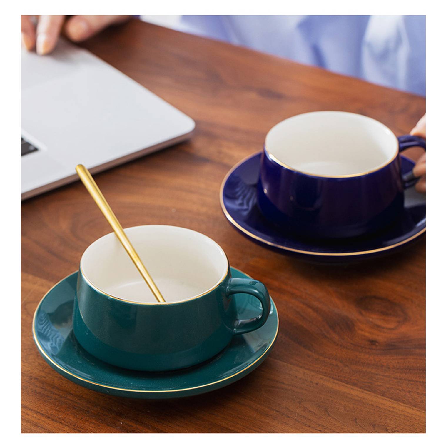 10oz Ceramic Coffee Mug Set w/ Spoon 7