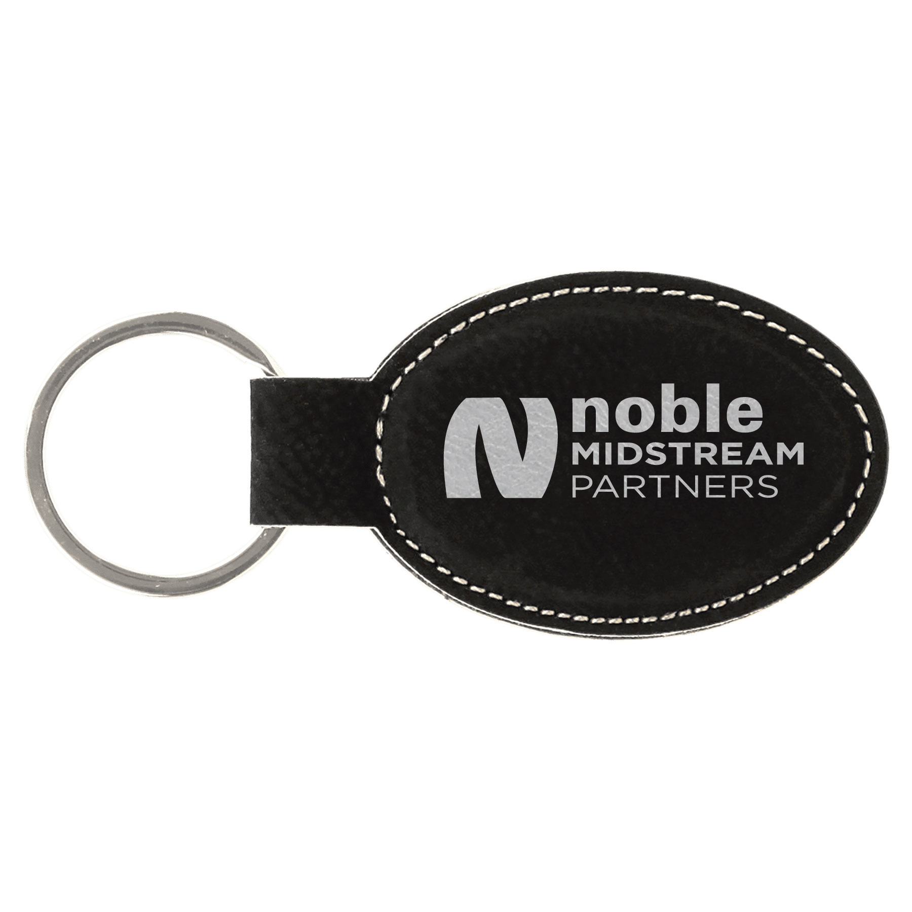 Black/Silver Leatherette Oval Keychain