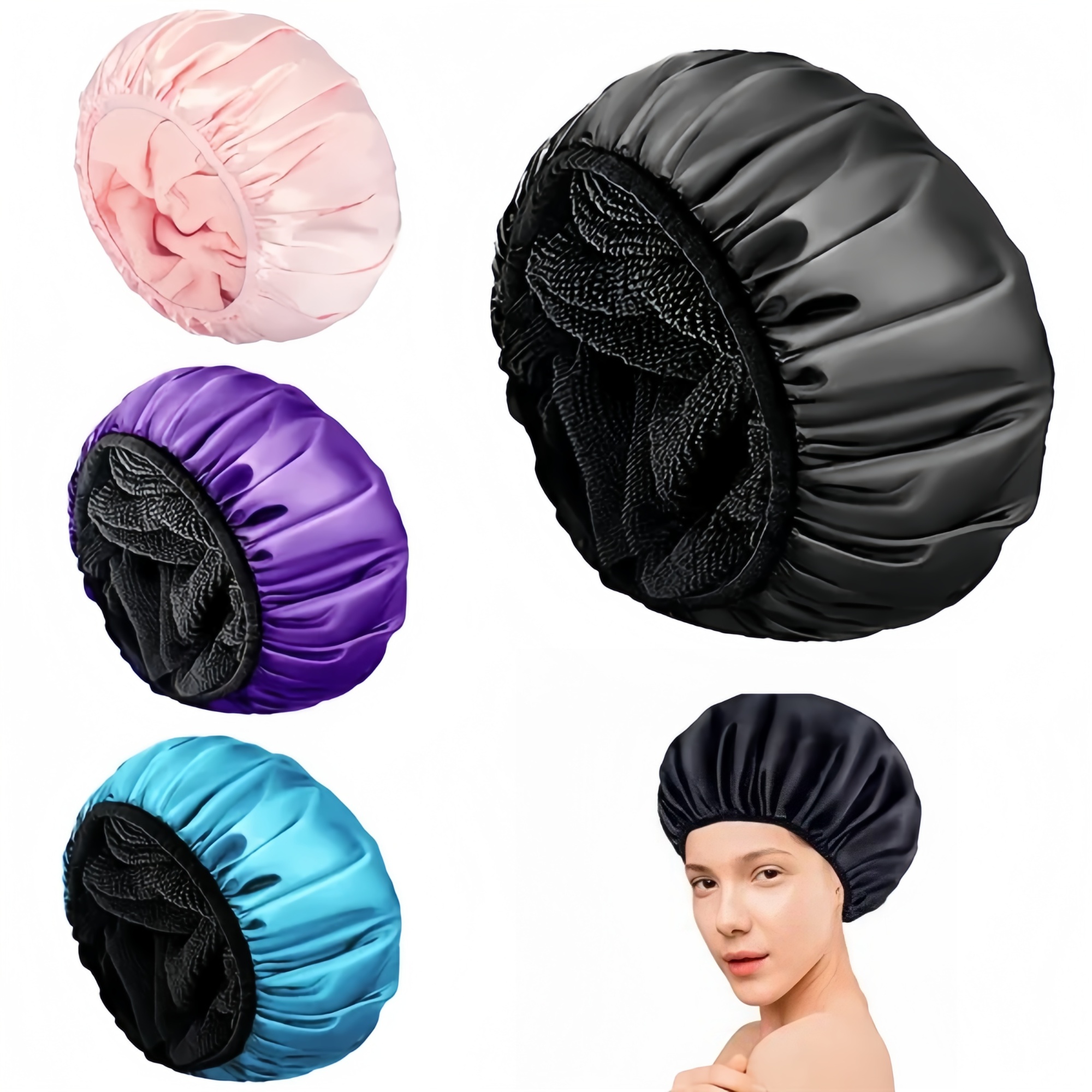 Women's Three-Layer Waterproof Shower Cap 4