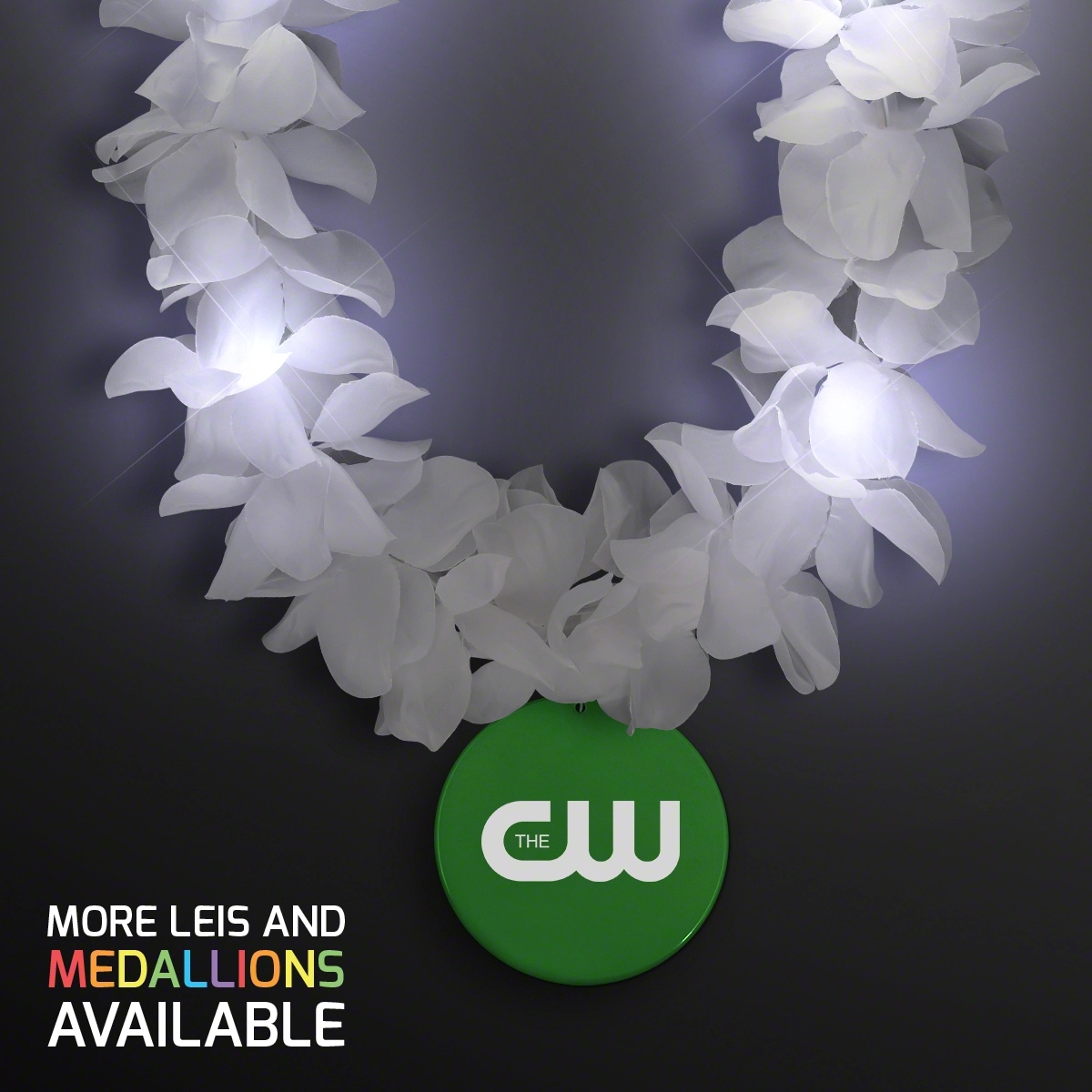 White Flower Light Up Lei with Medallion 14