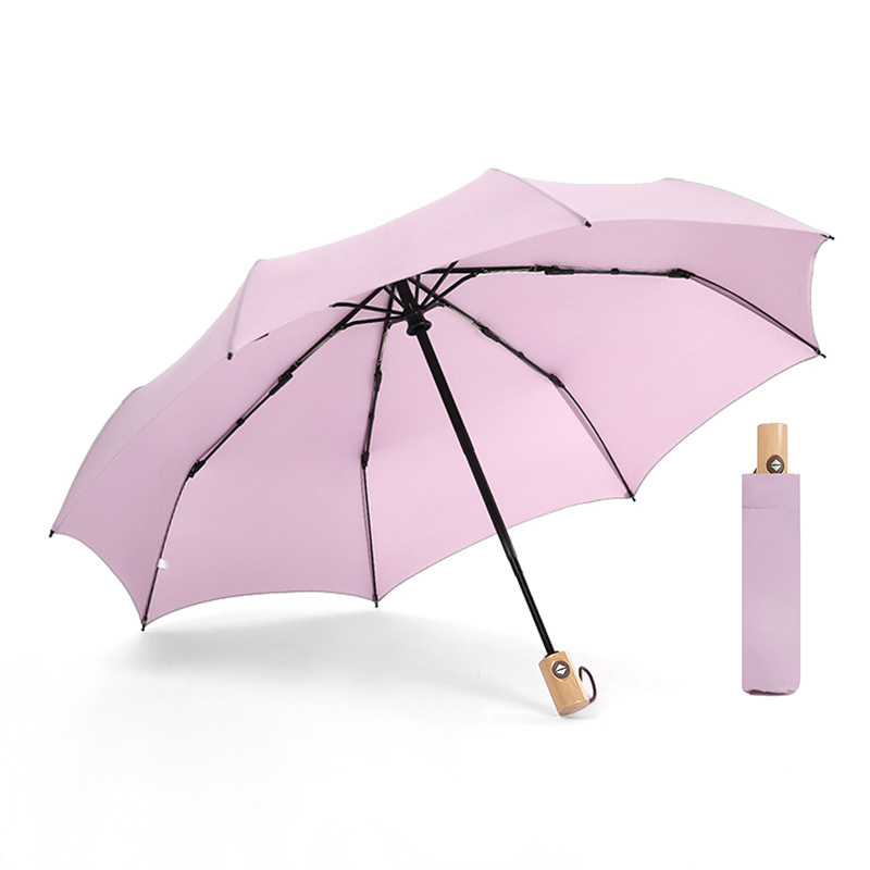 Automatic Compact Umbrella with Wooden Handle 9