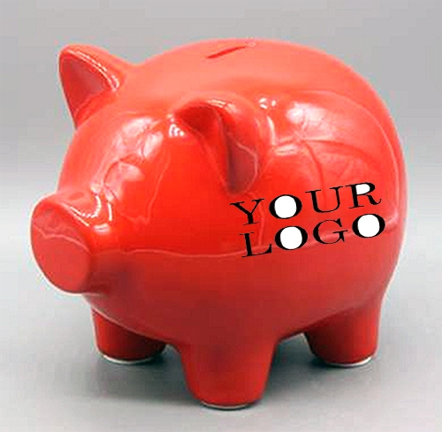 8" Ceramic Jumbo Fire Red Piggy Bank 3