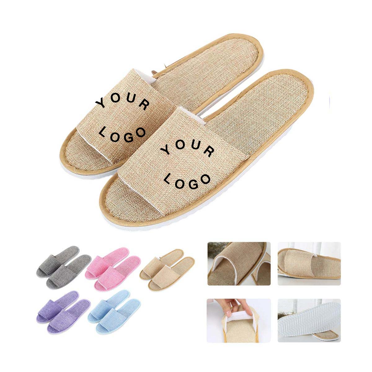 Eco Friendly Linen Guest Slippers with Thick Sole 2