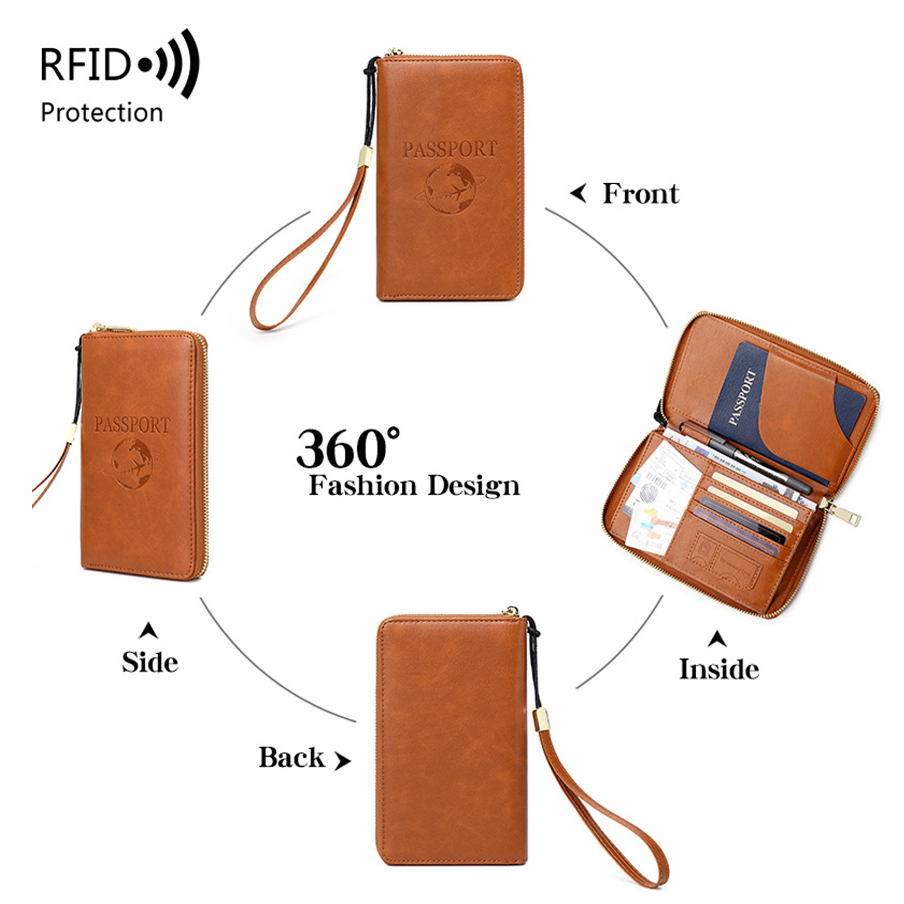 Zippered Travel Passport Wallet with Multiple Pockets 4